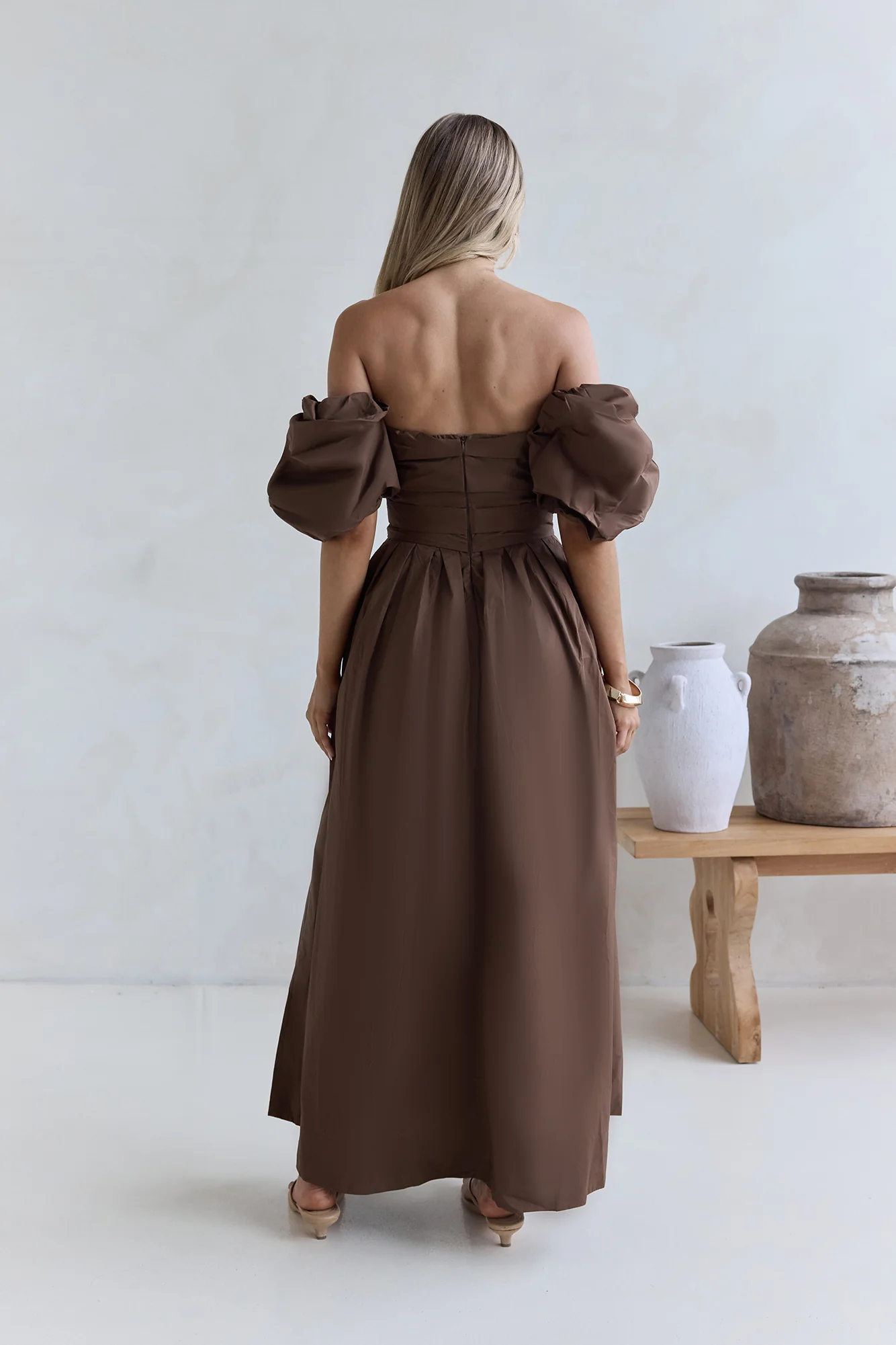 Bella Off-Shoulder Maxi Dress Chocolate