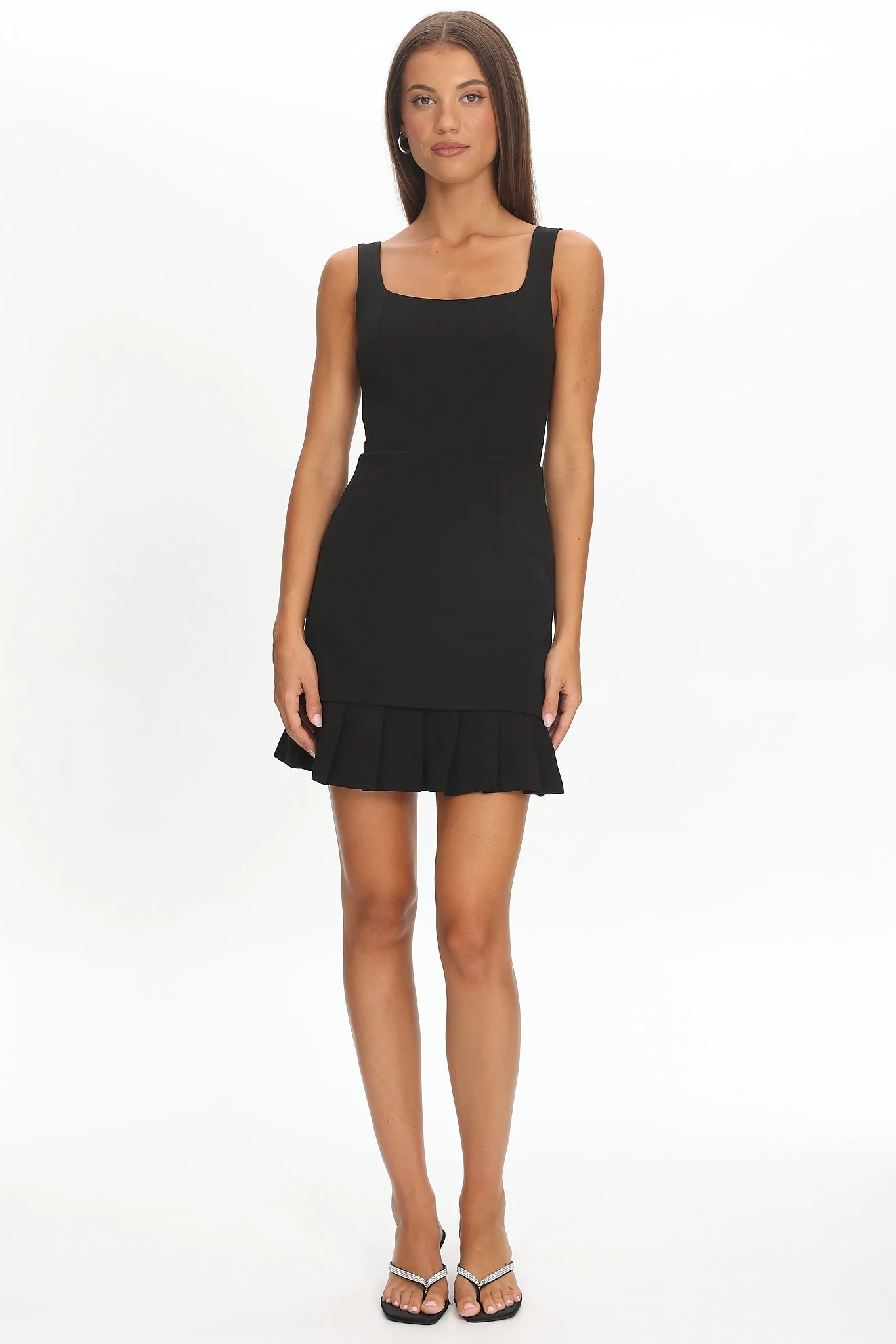 Lili Pleat Hem Mini Dress Black
