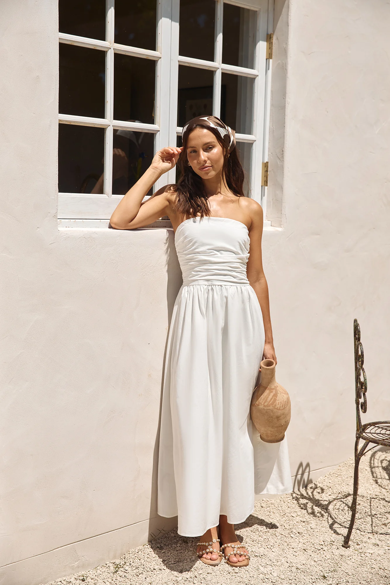Deep Breaths Strapless Maxi Dress White