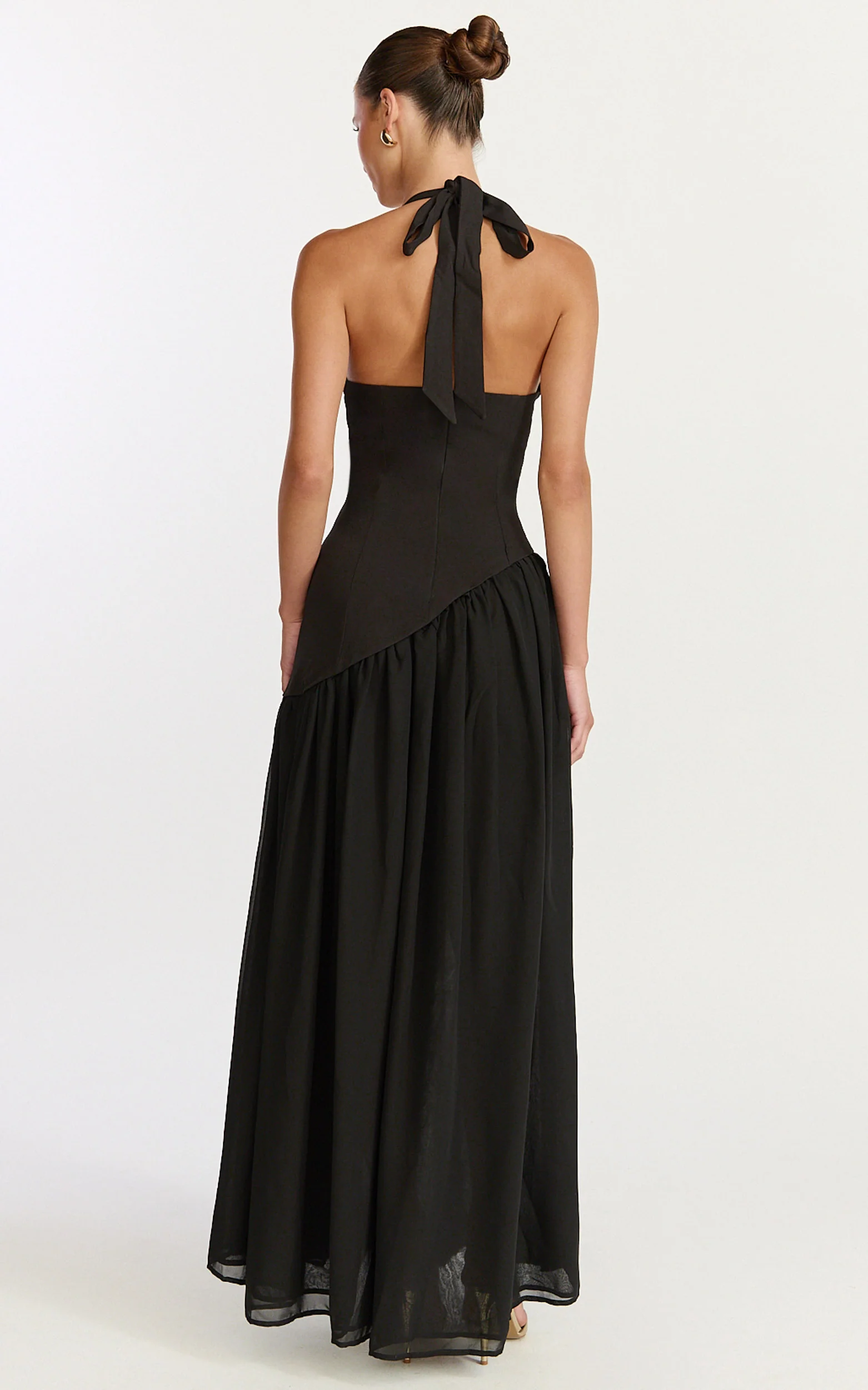 Calla Maxi Dress - Halter Neck Asymmetric Dropped Waist Dress in Black