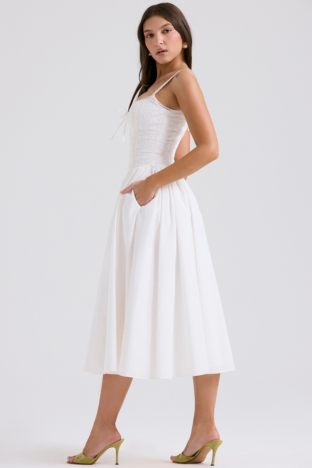 White Broderie Anglais &Amp; Cotton Midi Dress