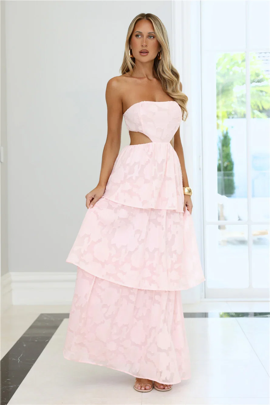 Soft Petal Glow Strapless Maxi Dress Pink