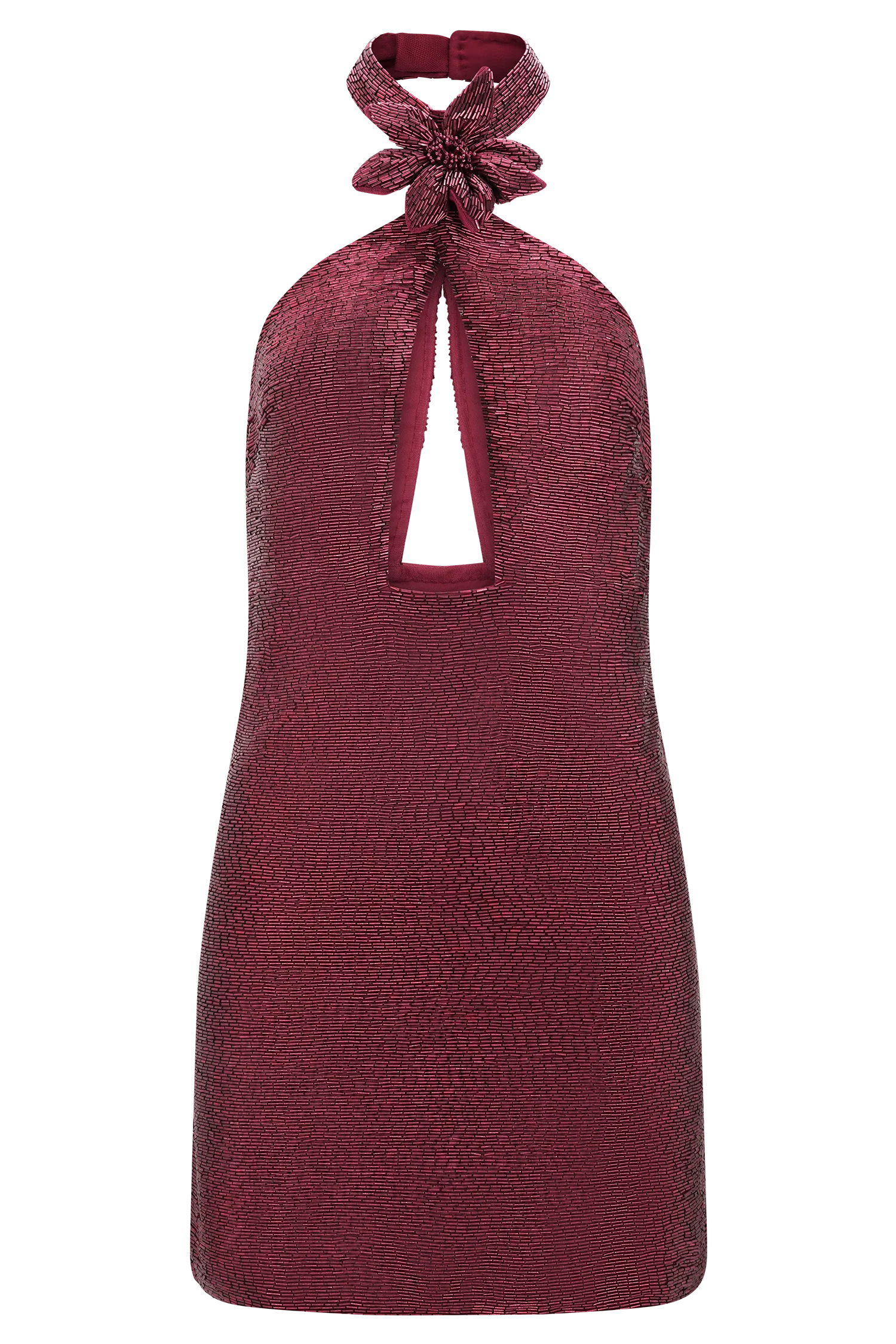Nylah Beaded Halter Mini Dress - Burgundy