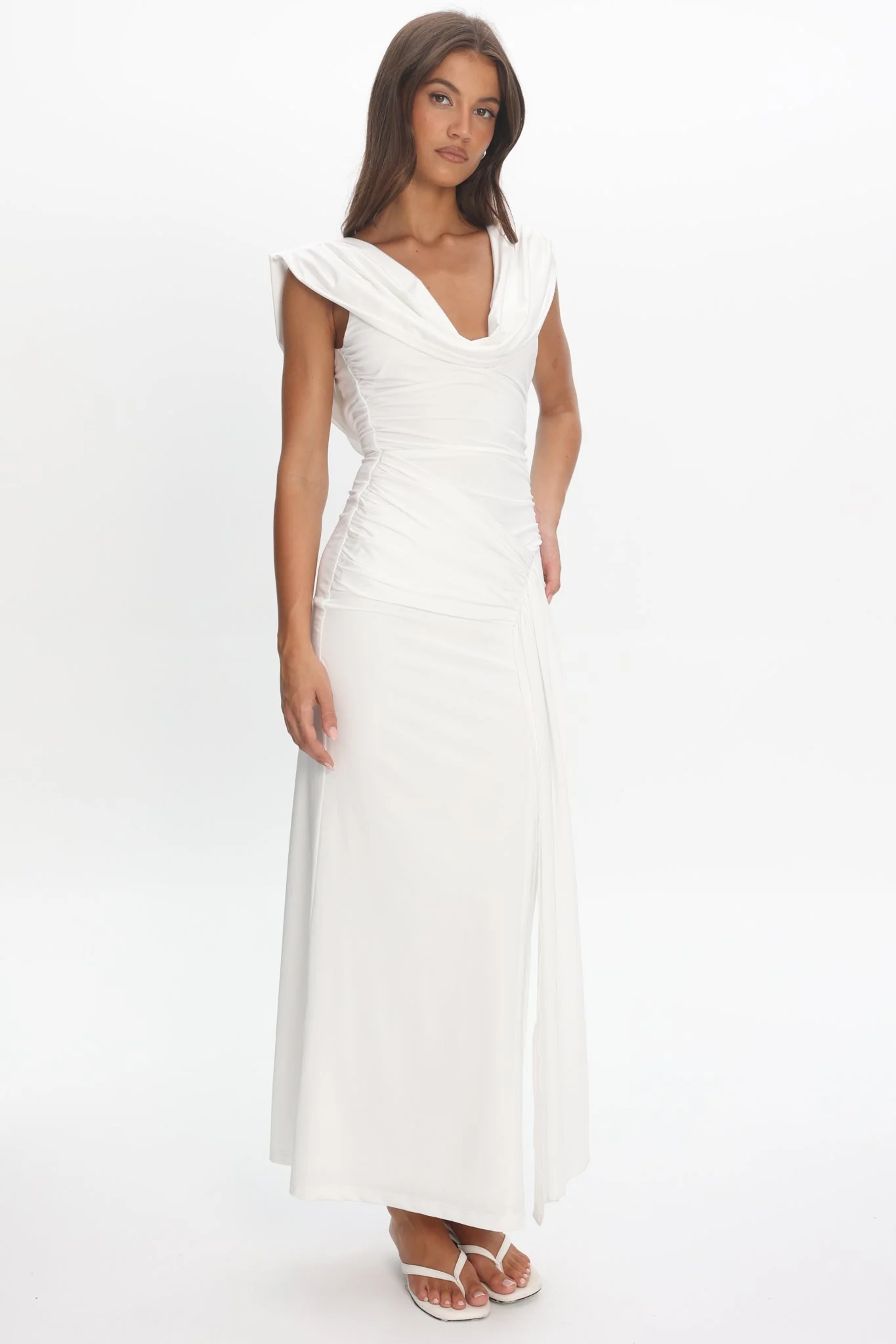 Fermi Draped Shoulder Maxi Dress Off White