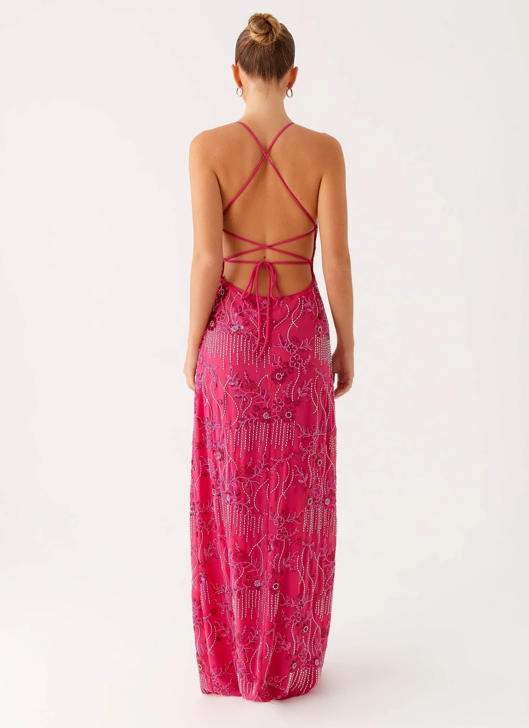 Vietta Sequin Cami Maxi Dress - Fuchsia