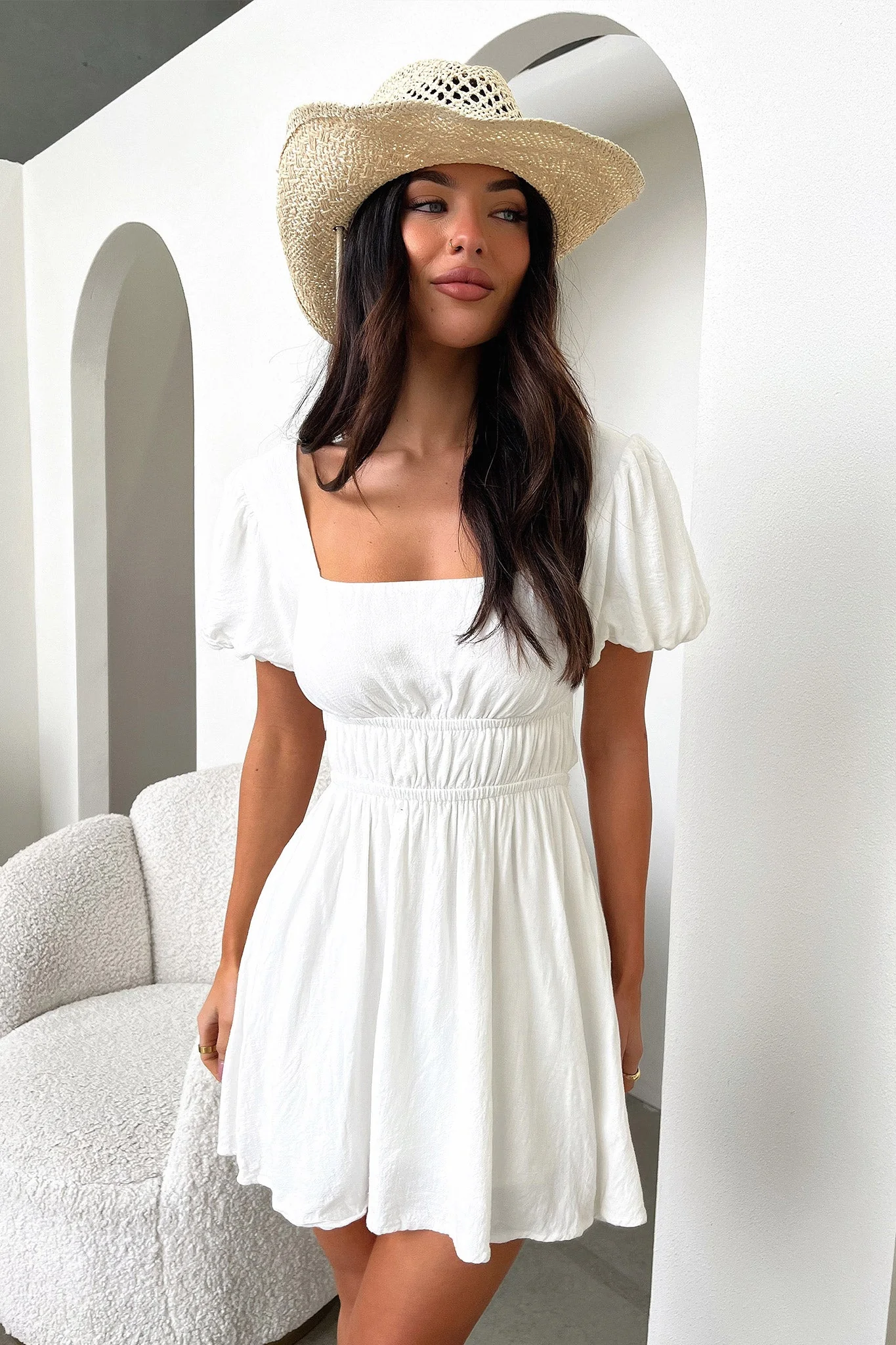 Whitney Square Neck Mini Dress - White