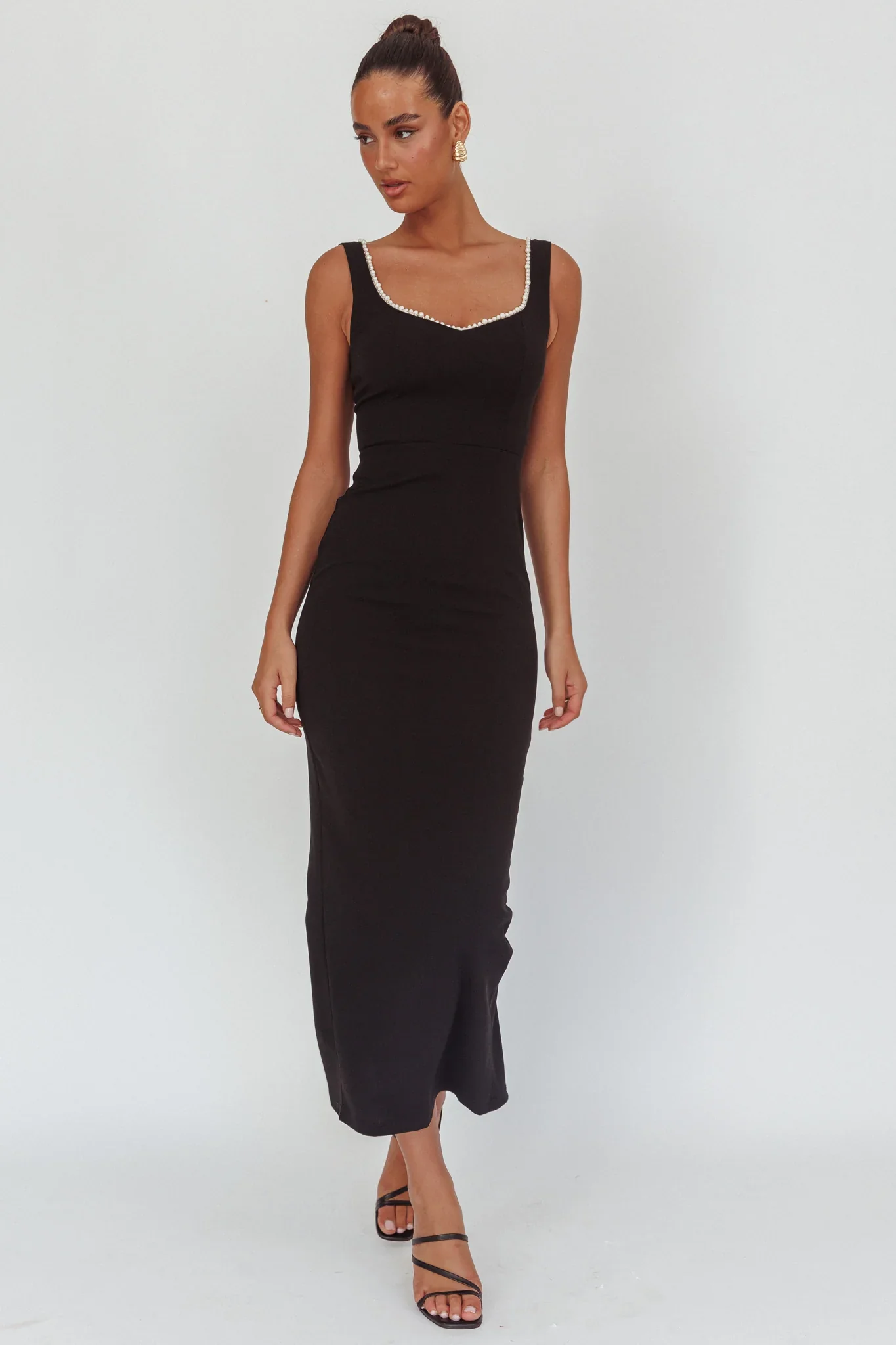 This Magic Moment Pearl Trim Maxi Dress Black