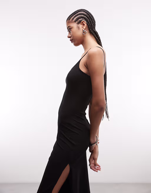 Weekday v neck cami maxi dress in black exclusive to ASOS