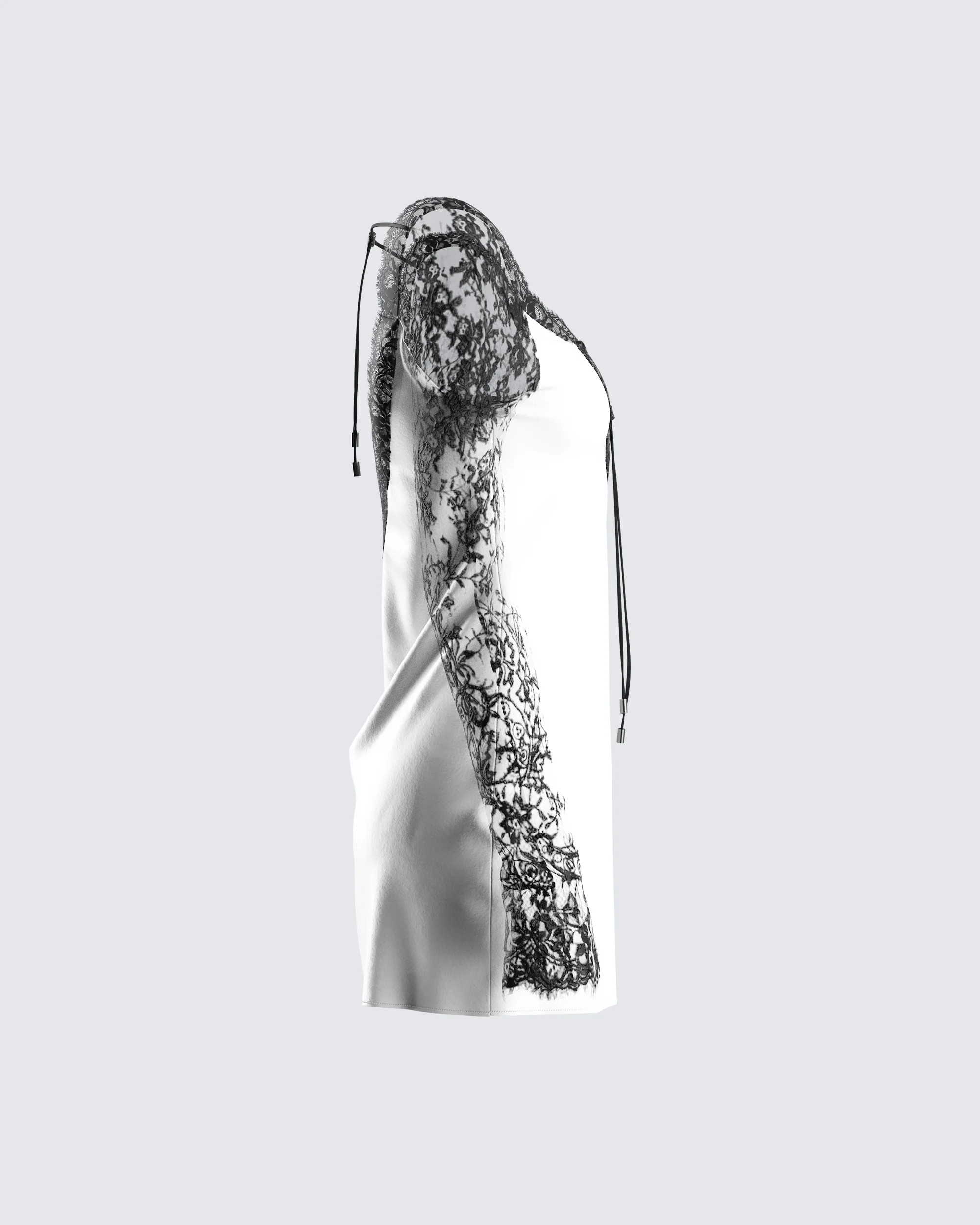 Minnie White Satin Lace Trim Dress