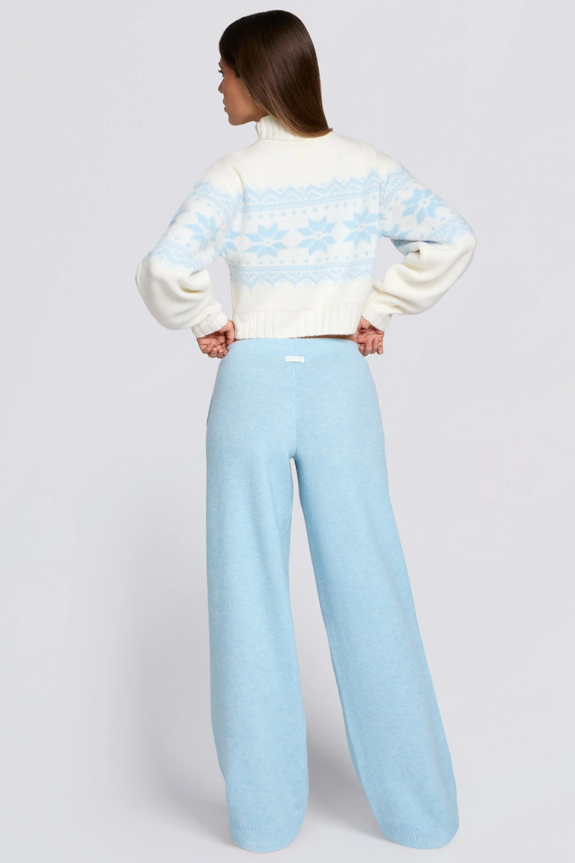 Knit Mid-Rise Wide-Leg Joggers in Powder Blue