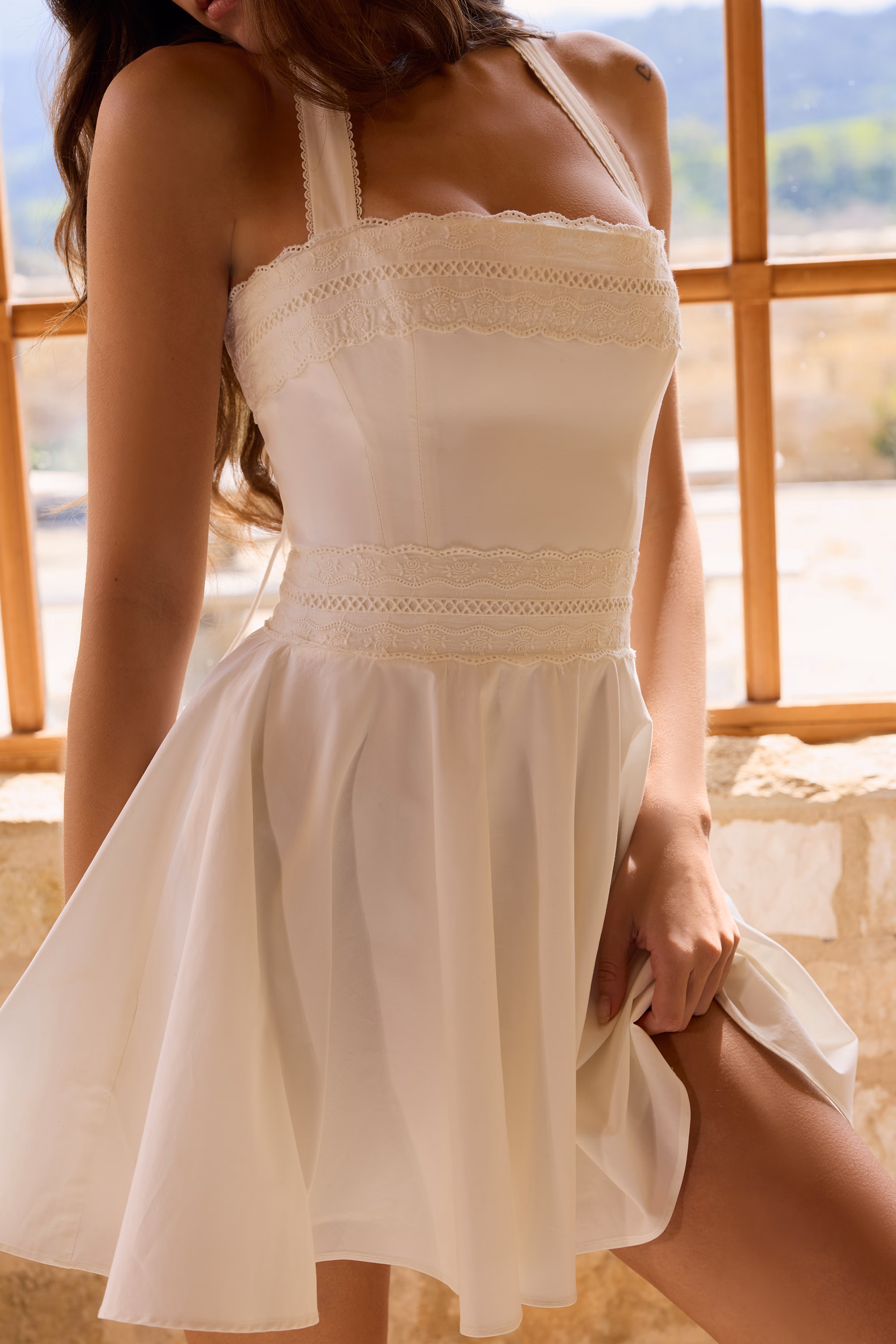 White Broderie Anglais + Colton Halter Neck Mini Dress