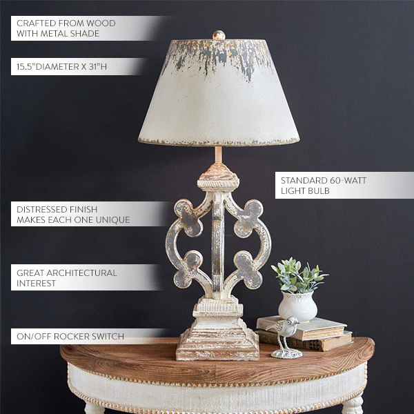 Distressed Wooden Table Lamp with Metal Shade