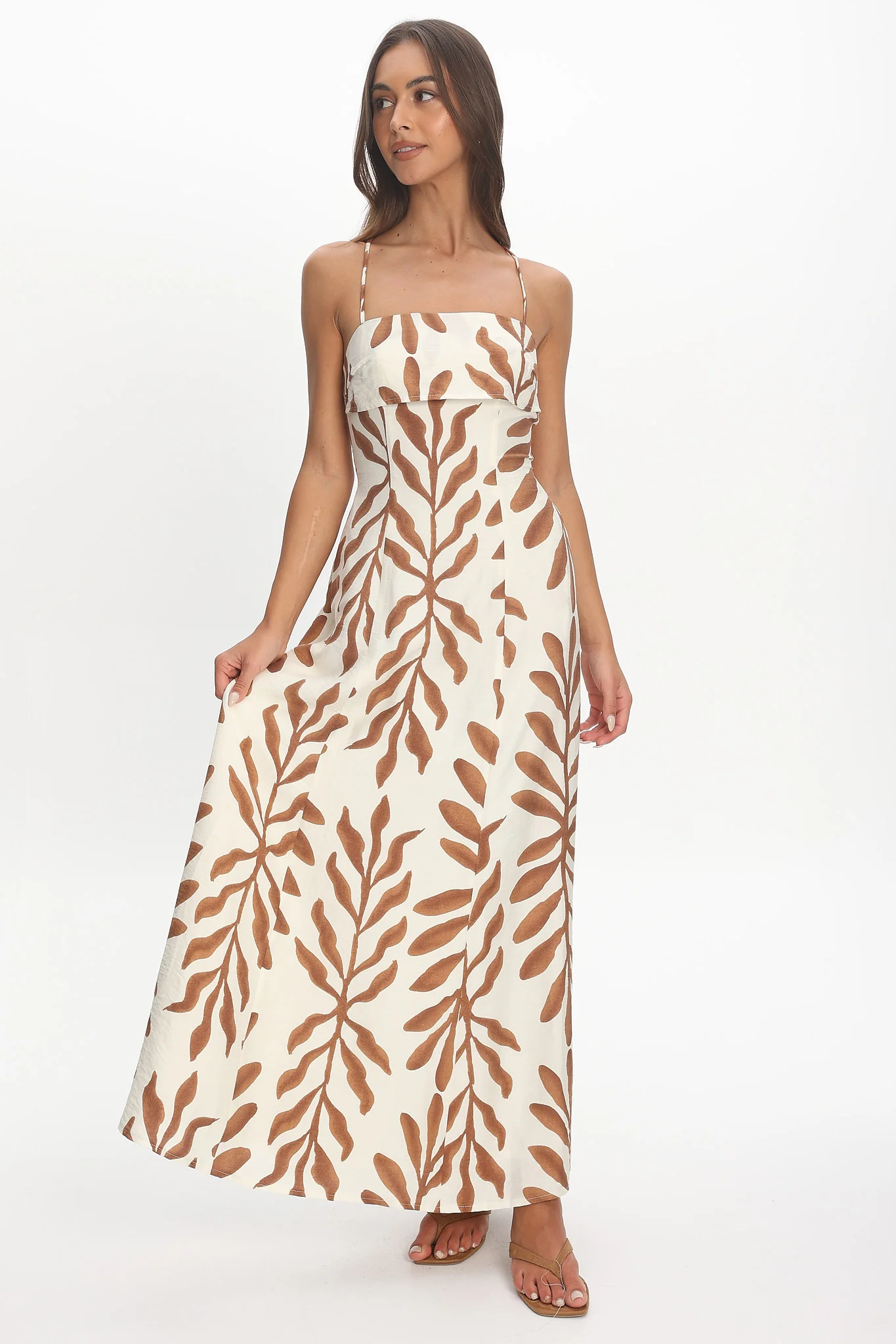 Mariana Strappy Back Maxi Dress Print Cream - luluinthesky