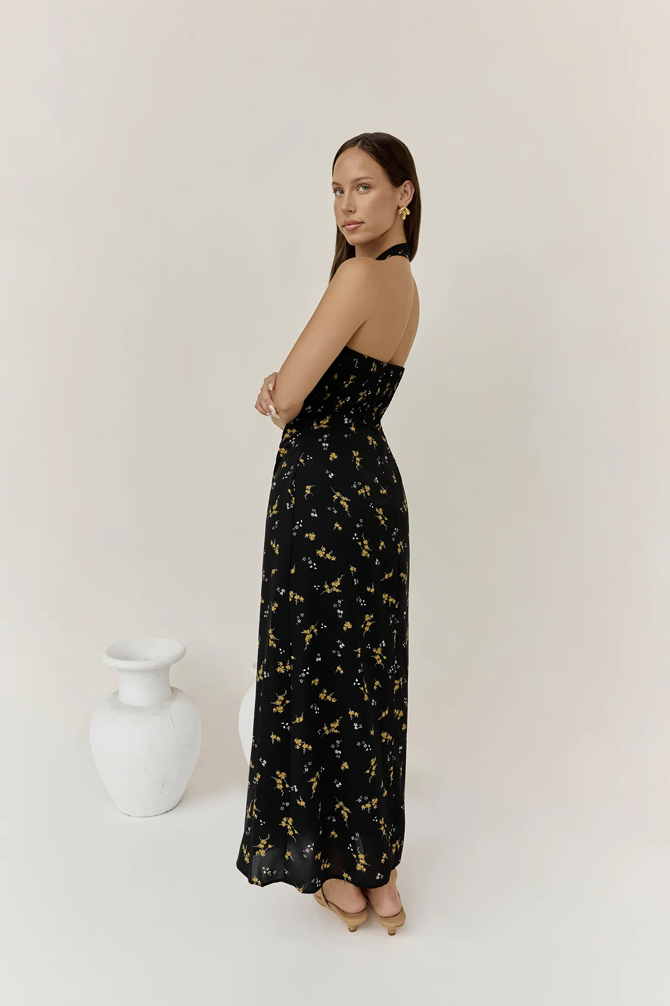 Scarlet Hues Halter Maxi Dress Black