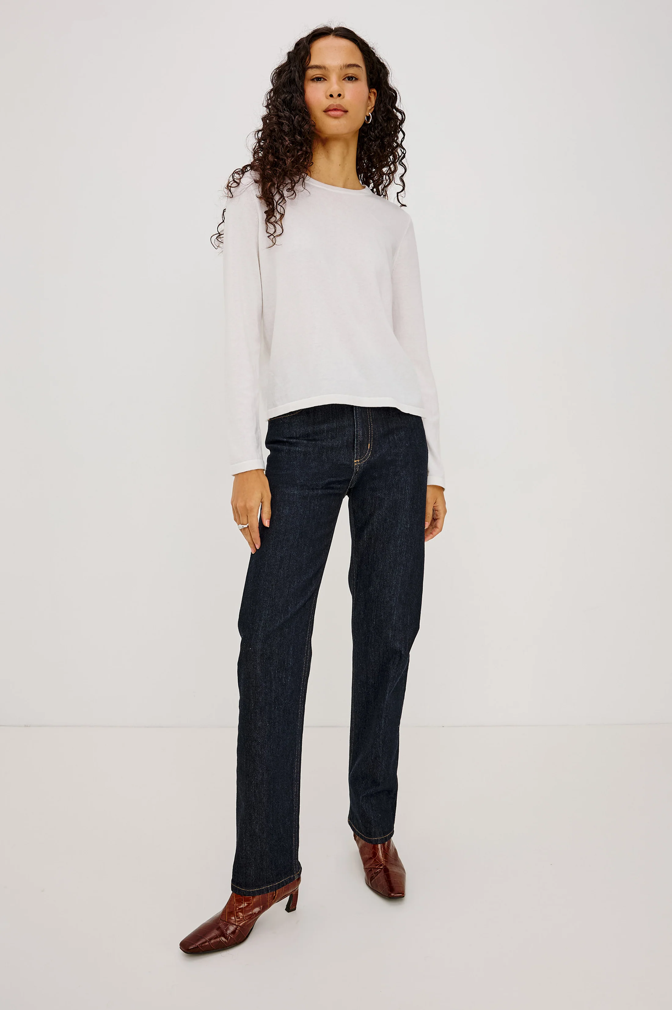 Cotton Cashmere Long Sleeve T-Shirt - White