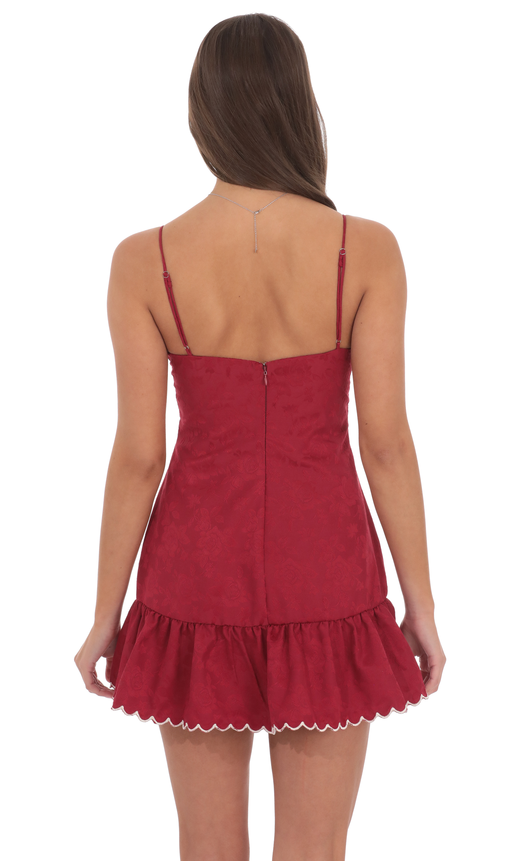 Jacquard Scallop Ruffle Dress in Red - luluinthesky