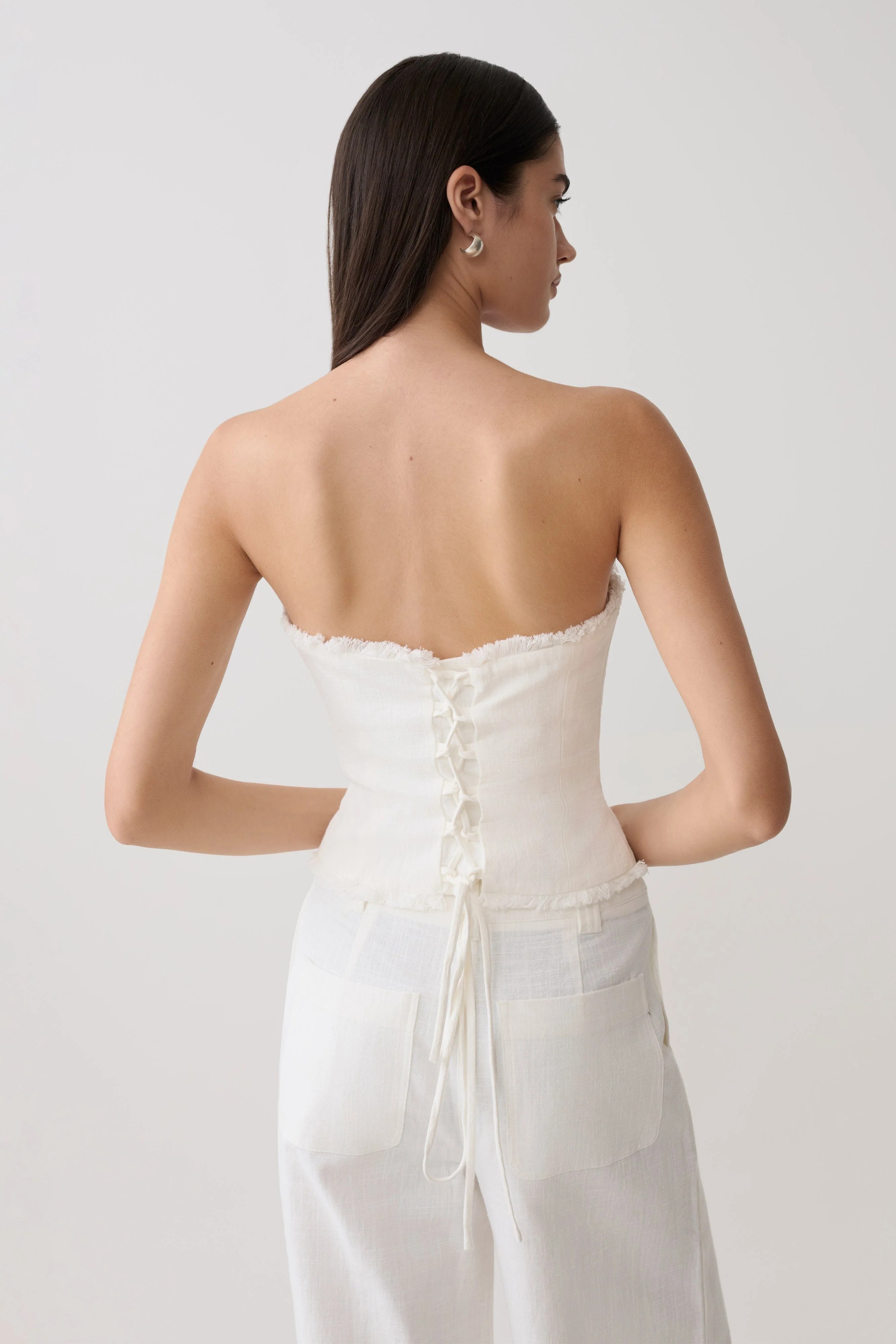 Annie Strapless Tie Back Linen Top - White