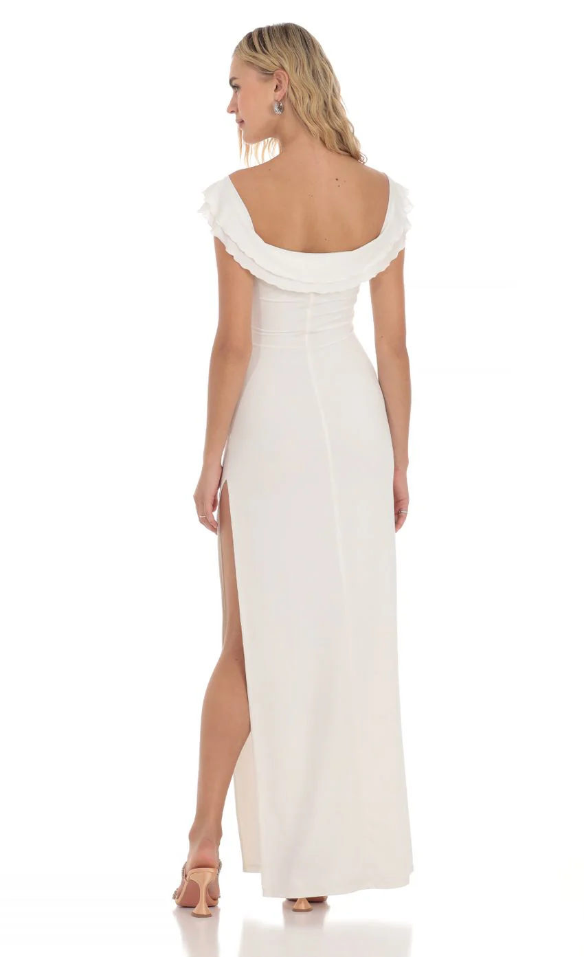 Off Shoulder Twist Maxi Dress in White - luluinthesky