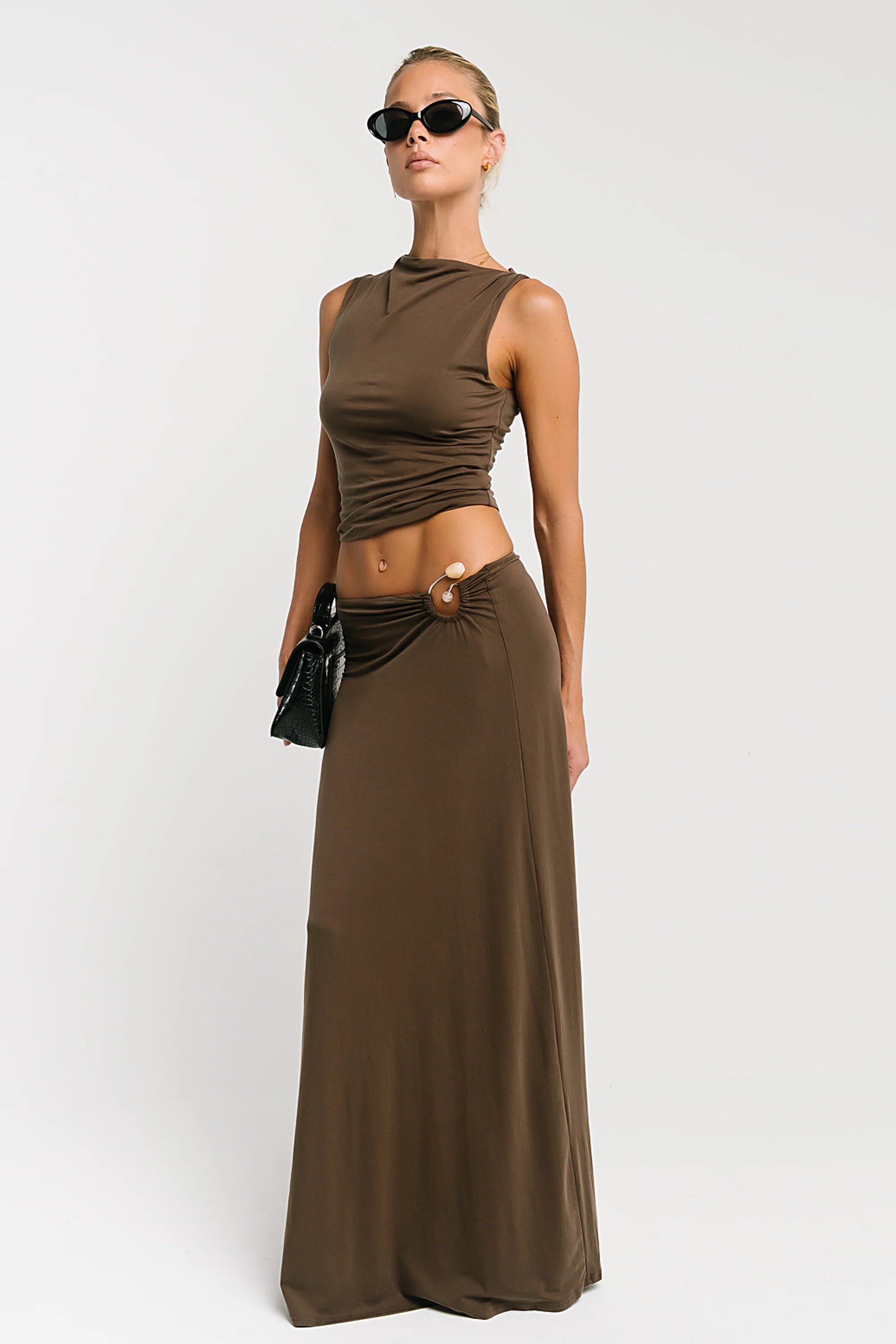 Louise Ruched Tank in Brown
