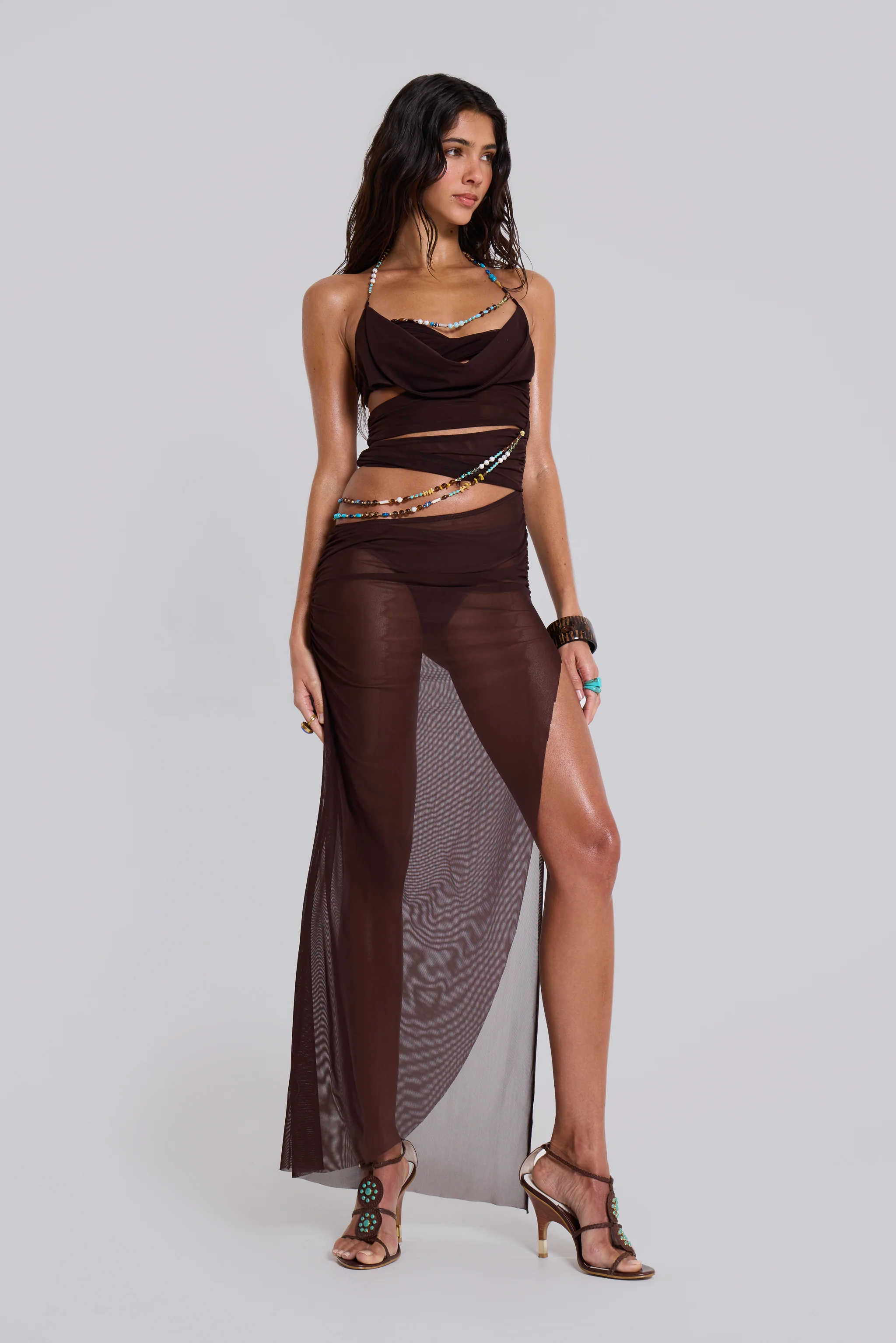 Arlea Draped Maxi Dress With Beaded Trim - luluinthesky