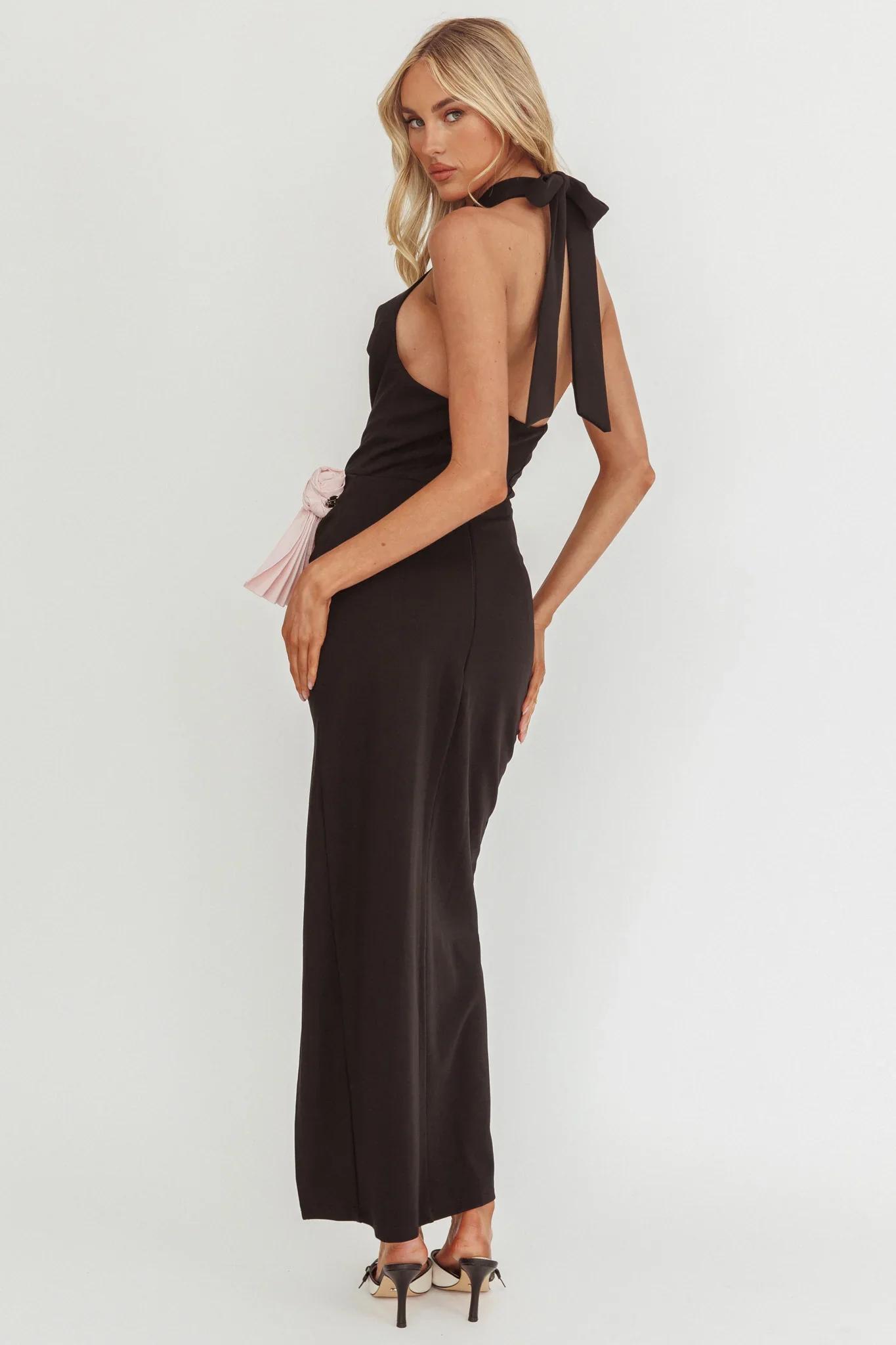 Charlene Cowl Halterneck Maxi Dress Black