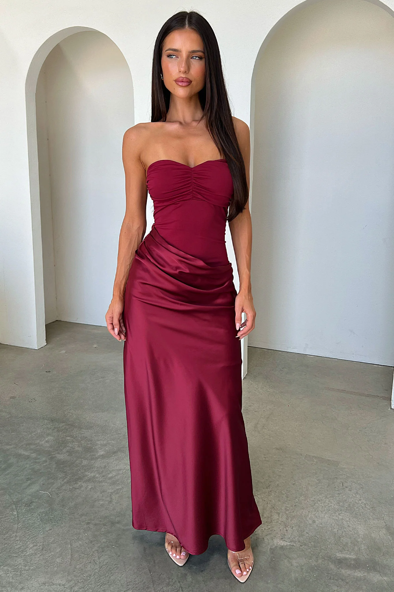 Amery Strapless Maxi Dress - Burgundy - luluinthesky
