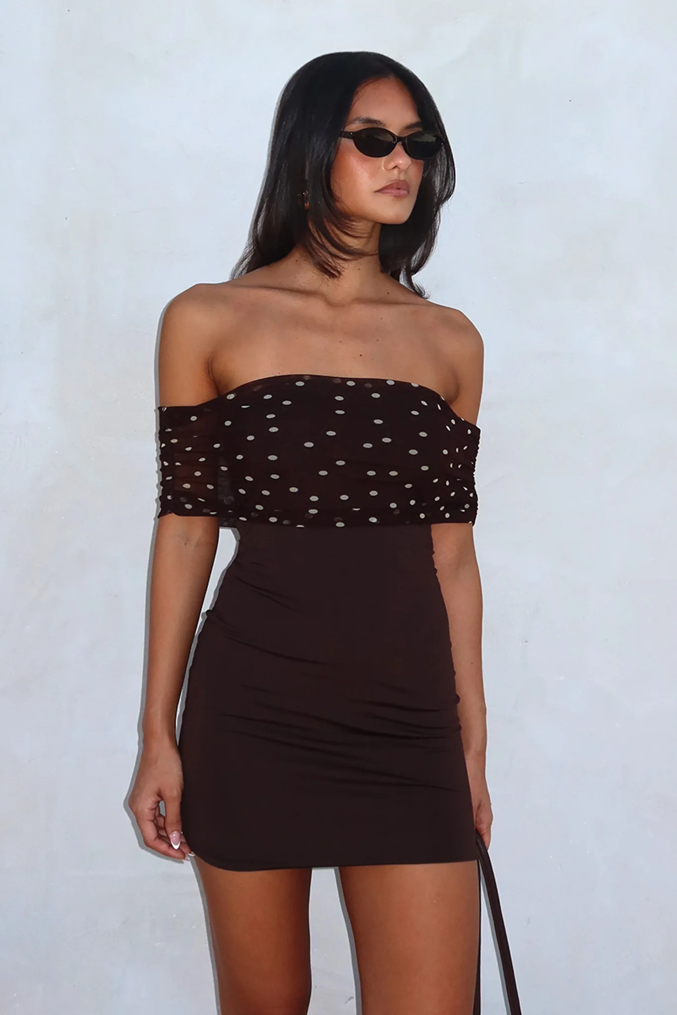 Zimi Off-Shoulder Mini Dress Brown - luluinthesky