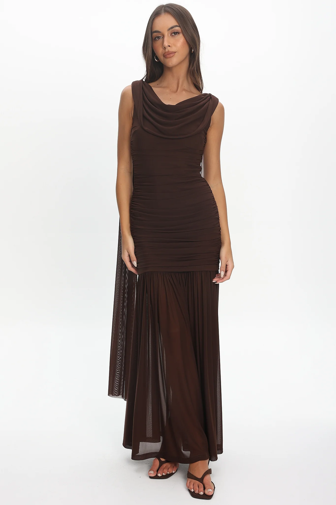 Rosellea Draped Shoulder Maxi Dress Chocolate