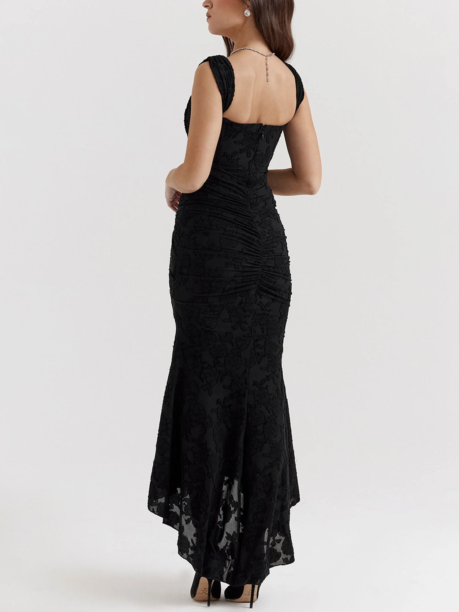 Black Textured Asymmetrical Midi Dress