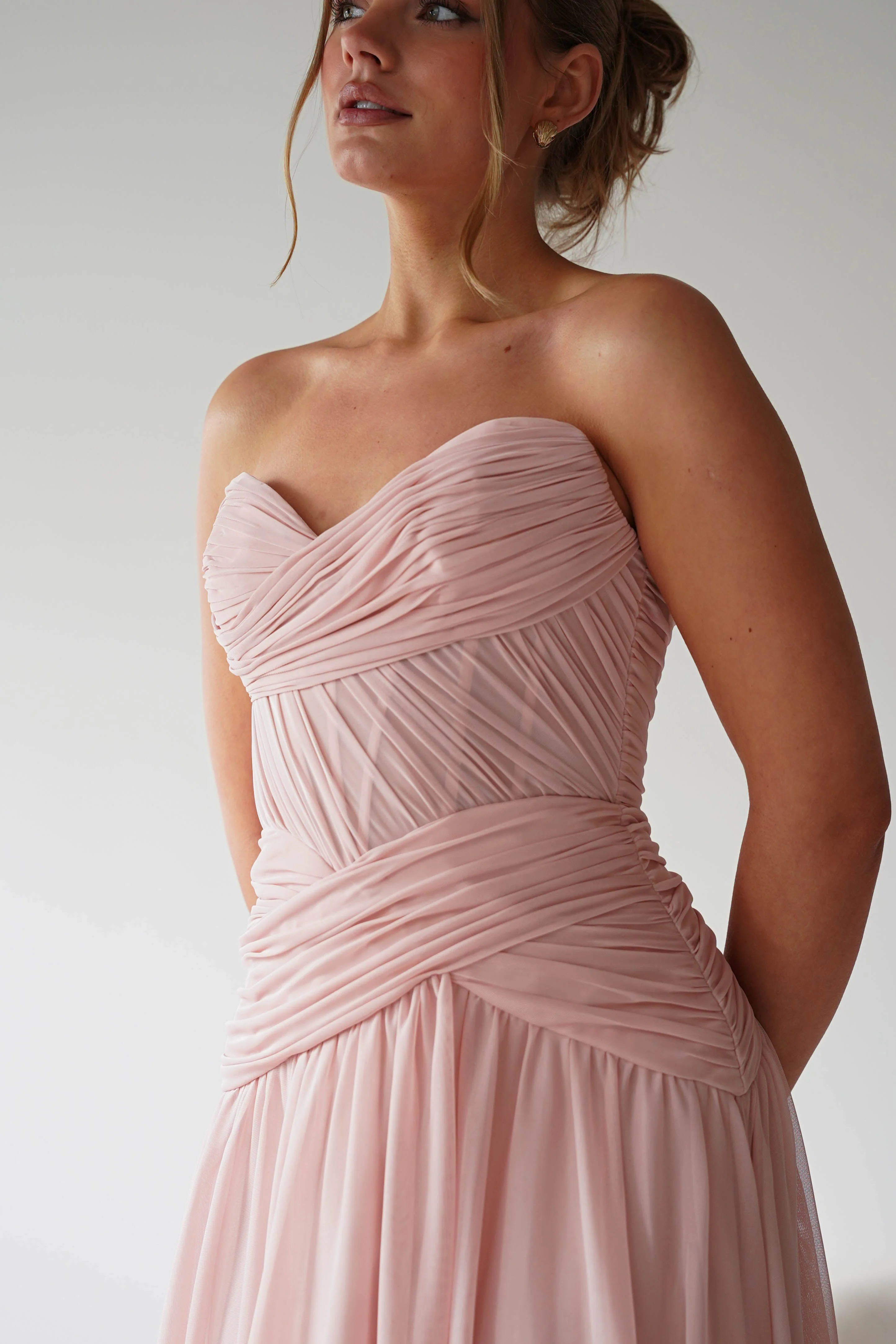 Nicolette Strapless Chiffon Maxi Gown | Blush