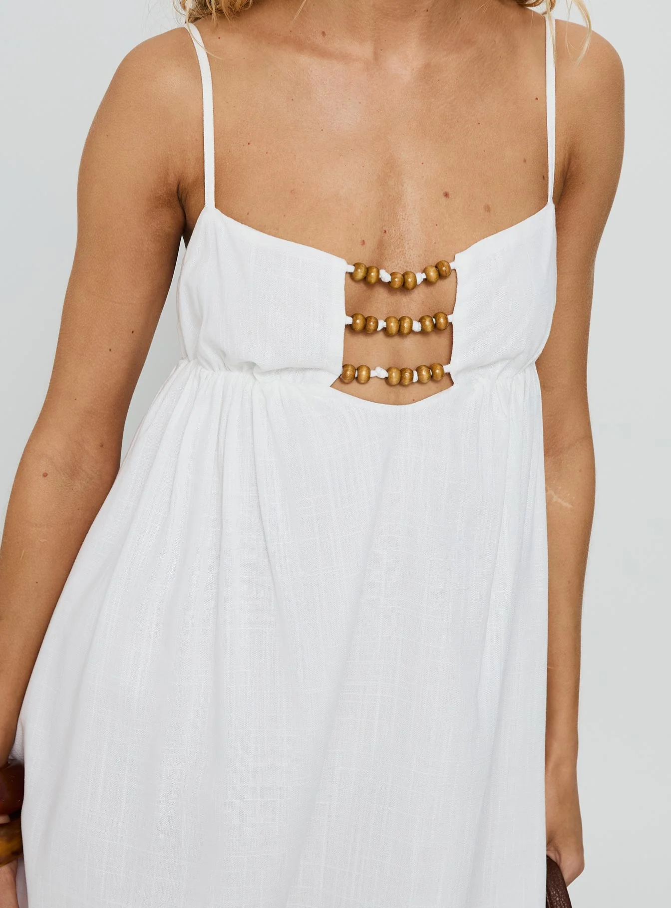 Beabado Beaded Mini Dress White - luluinthesky
