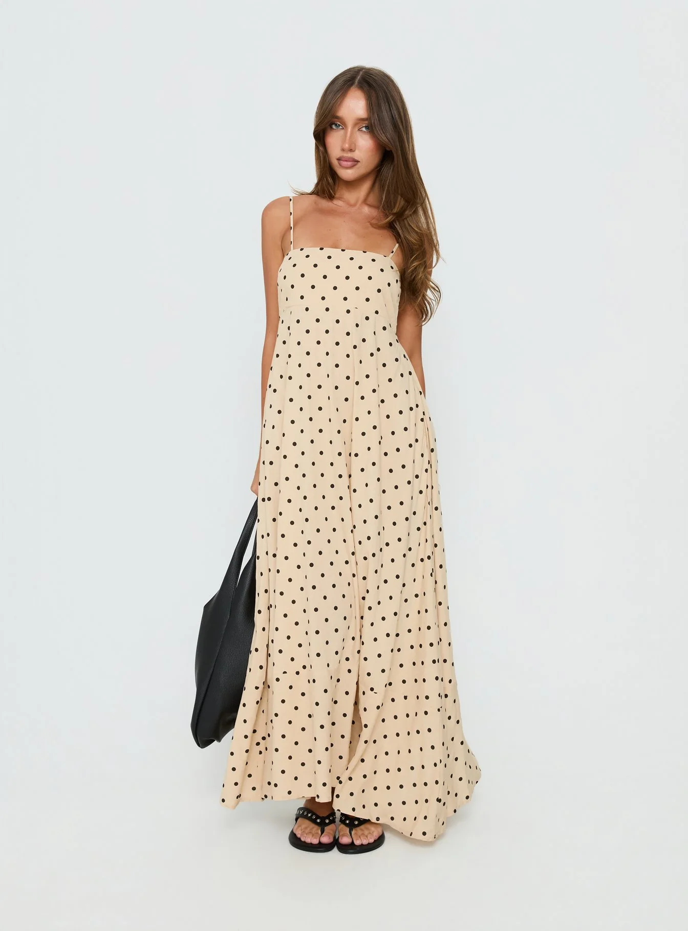Triniti Square Neck Maxi Dress Cream Polka Dot