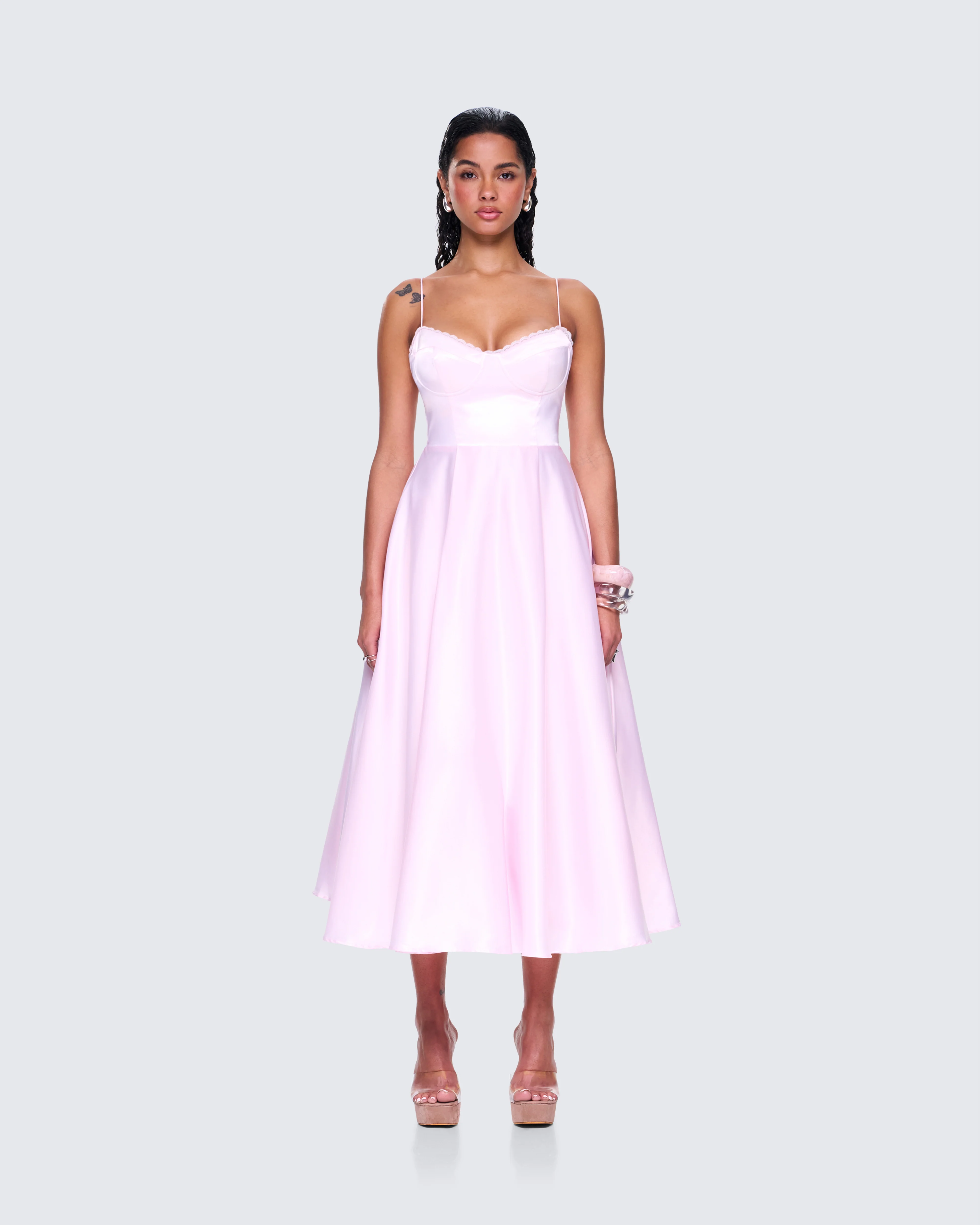 Eulla Pink Satin Midi Dress