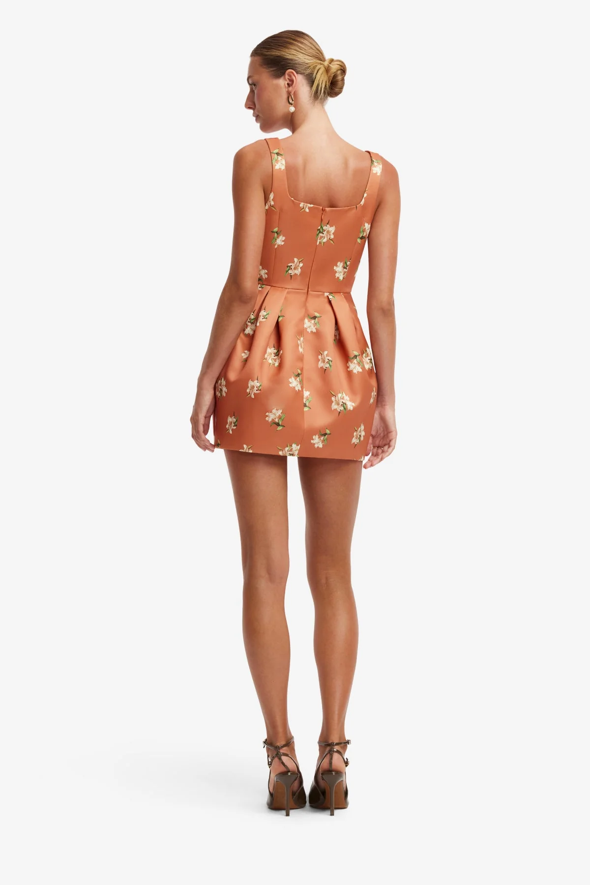 Piper Bell Shape Mini Dress - Lily Print in Ochre