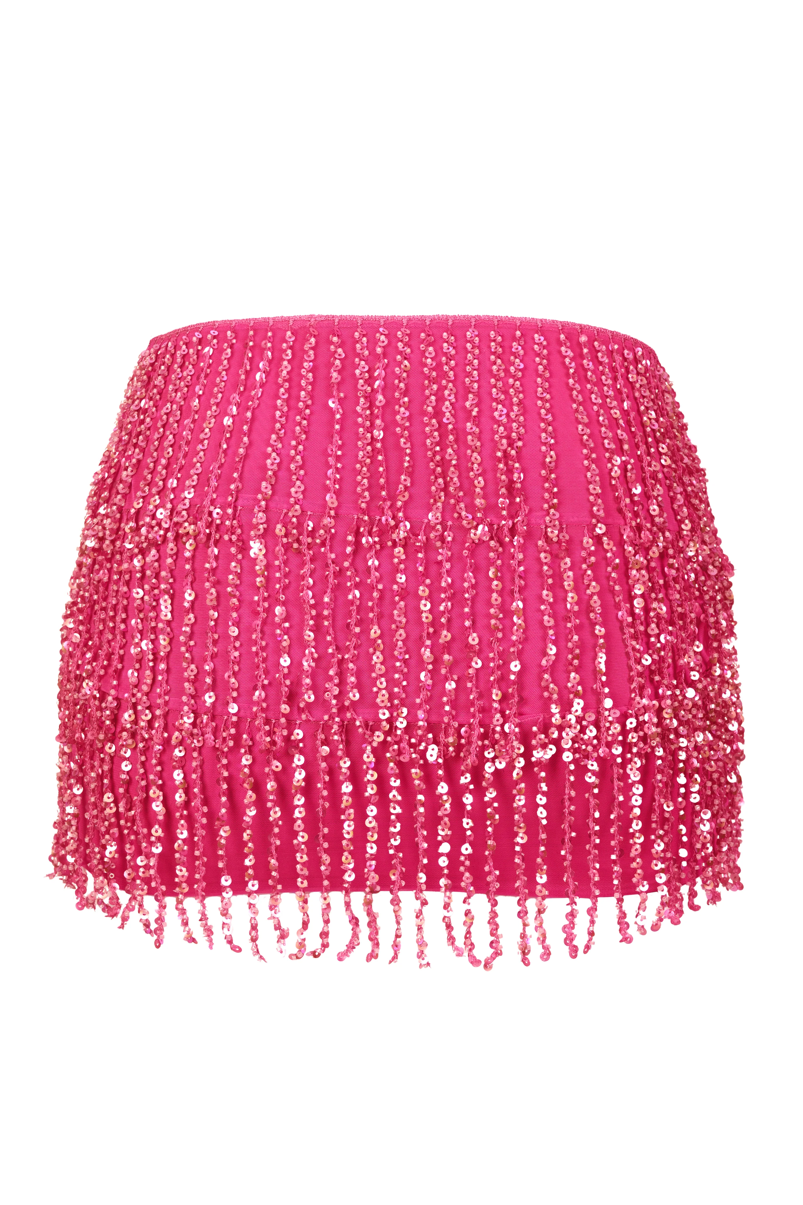Fringed Low-Rise Mini Skirt in Raspberry