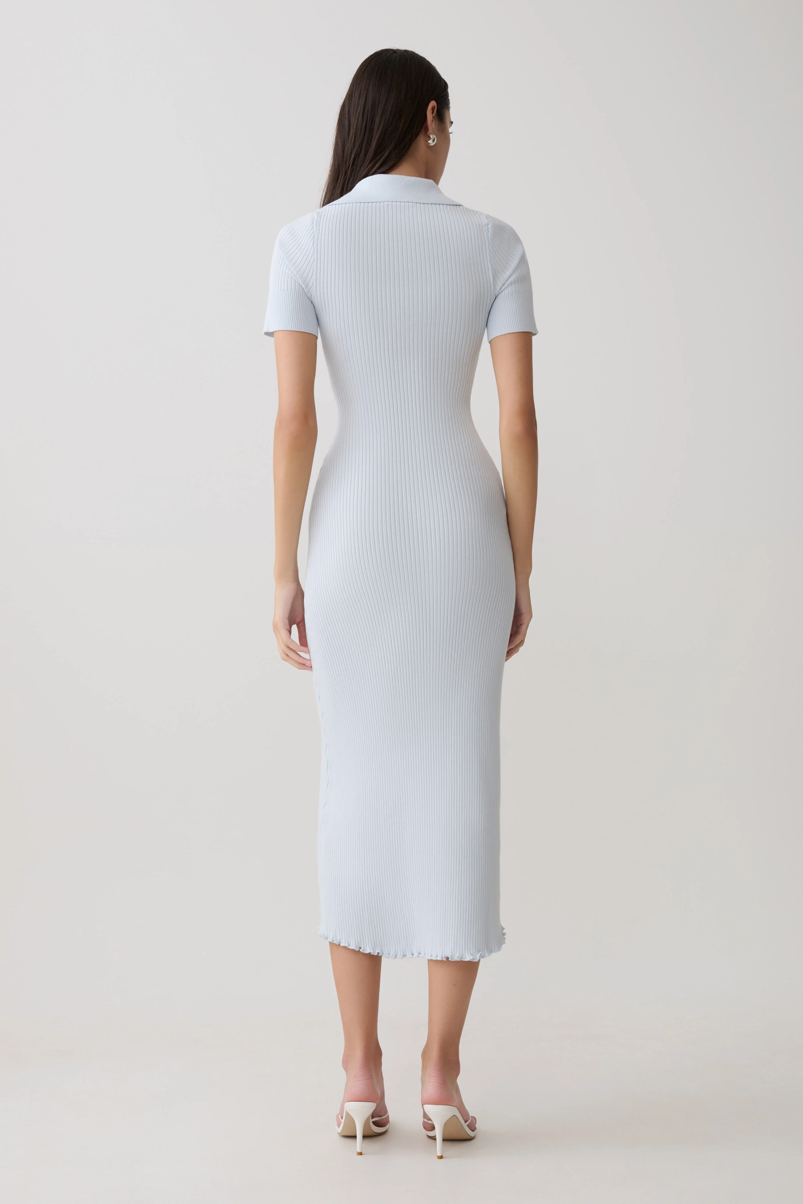 Nichelle Short Sleeve Collared Knit Midi Dress - Light Blue
