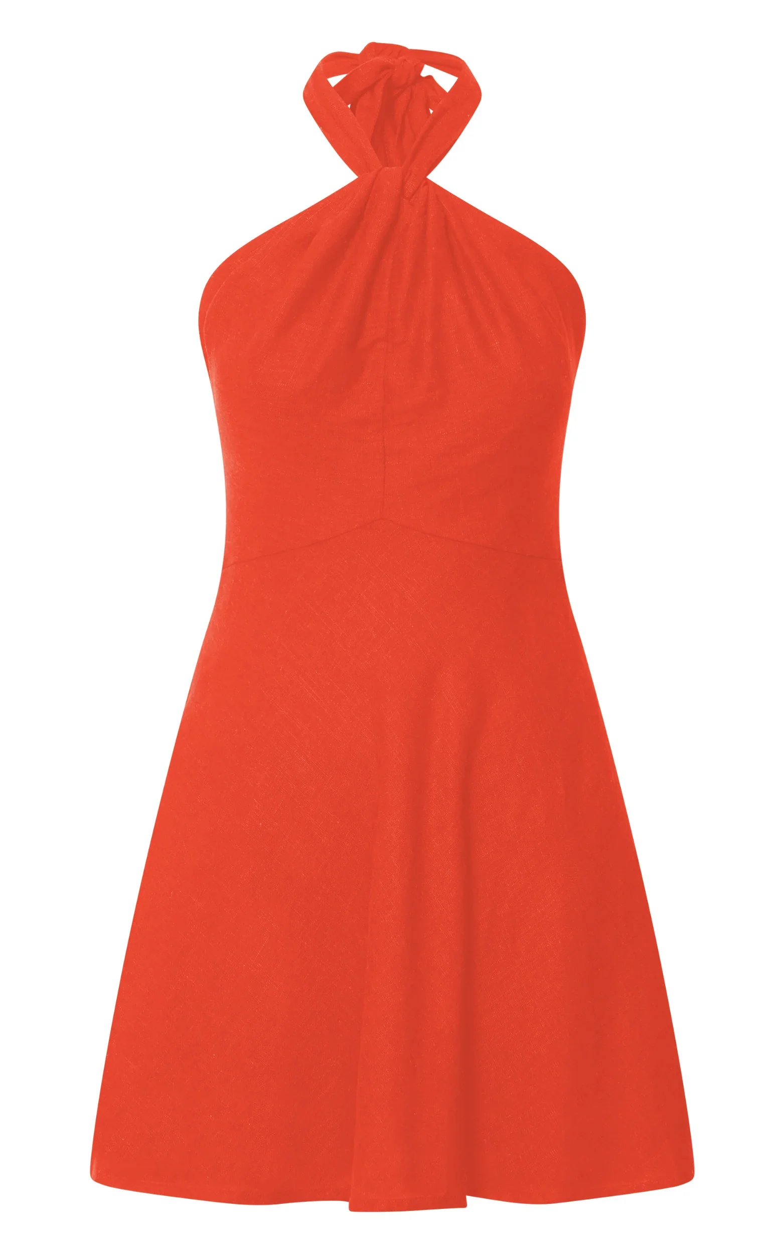 Louie Mini Dress - Linen Halter Neck Dress in Orange