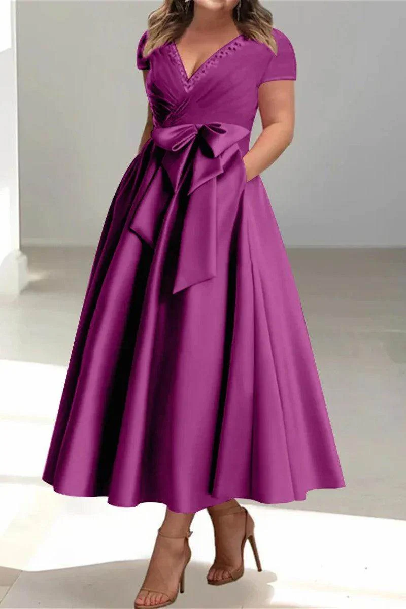 A Line V-Neck Mother of the Bride Dresses with Pockets CM0350