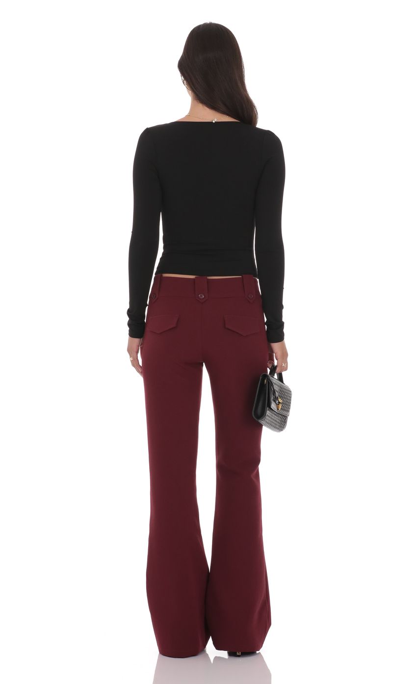 Low Rise Boot Cut Pants in Burgundy
