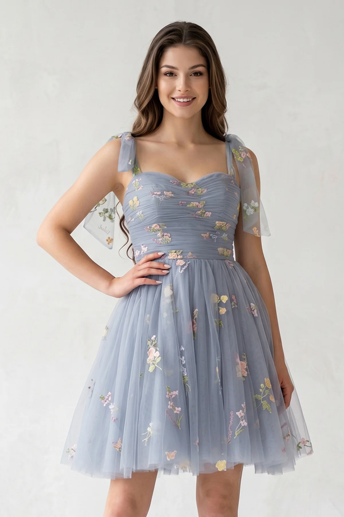 A Line Sweetheart Tulle Floral Short Homecoming Dress