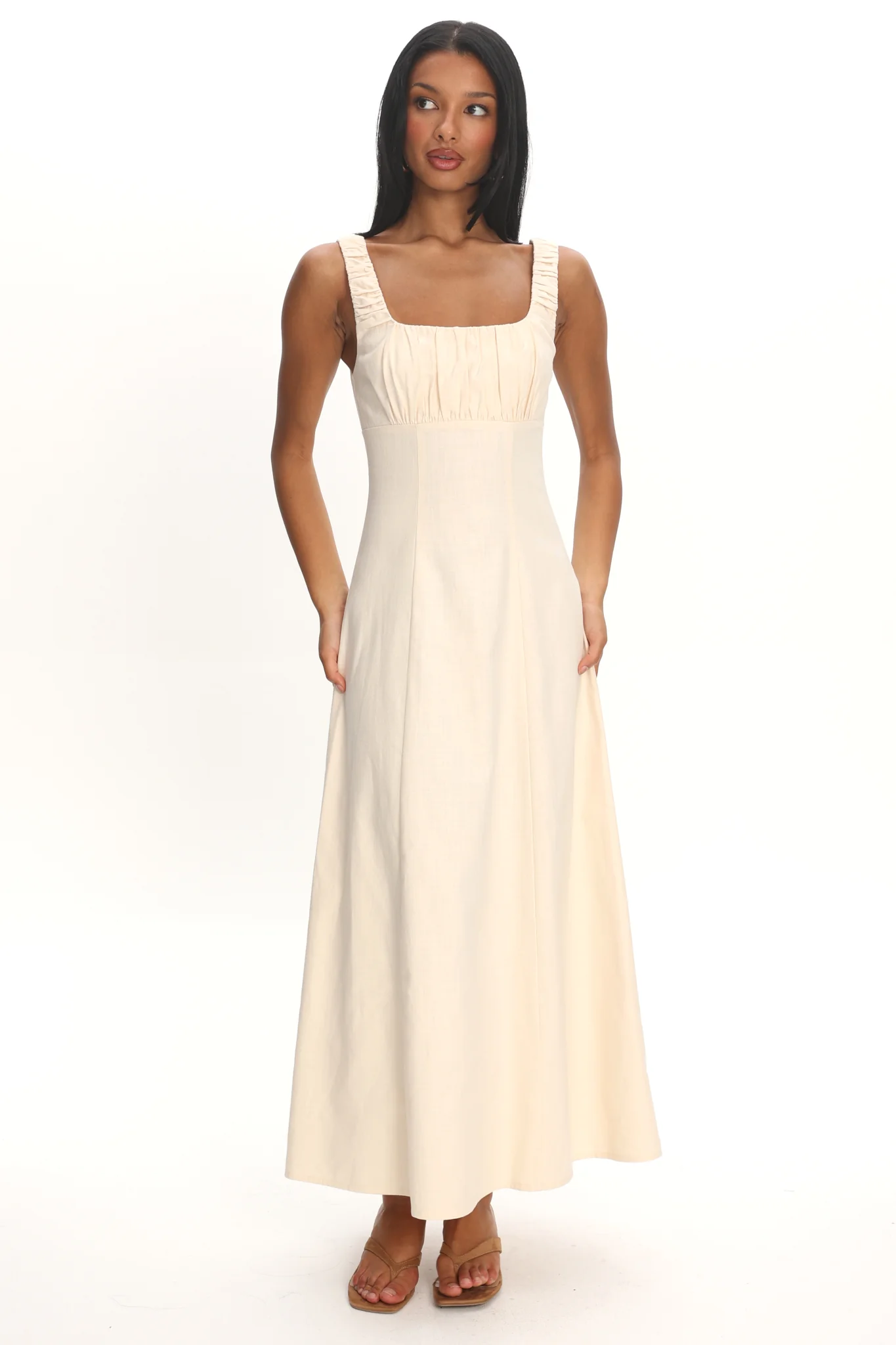 Aila Gathered Bust Maxi Dress Cream - luluinthesky