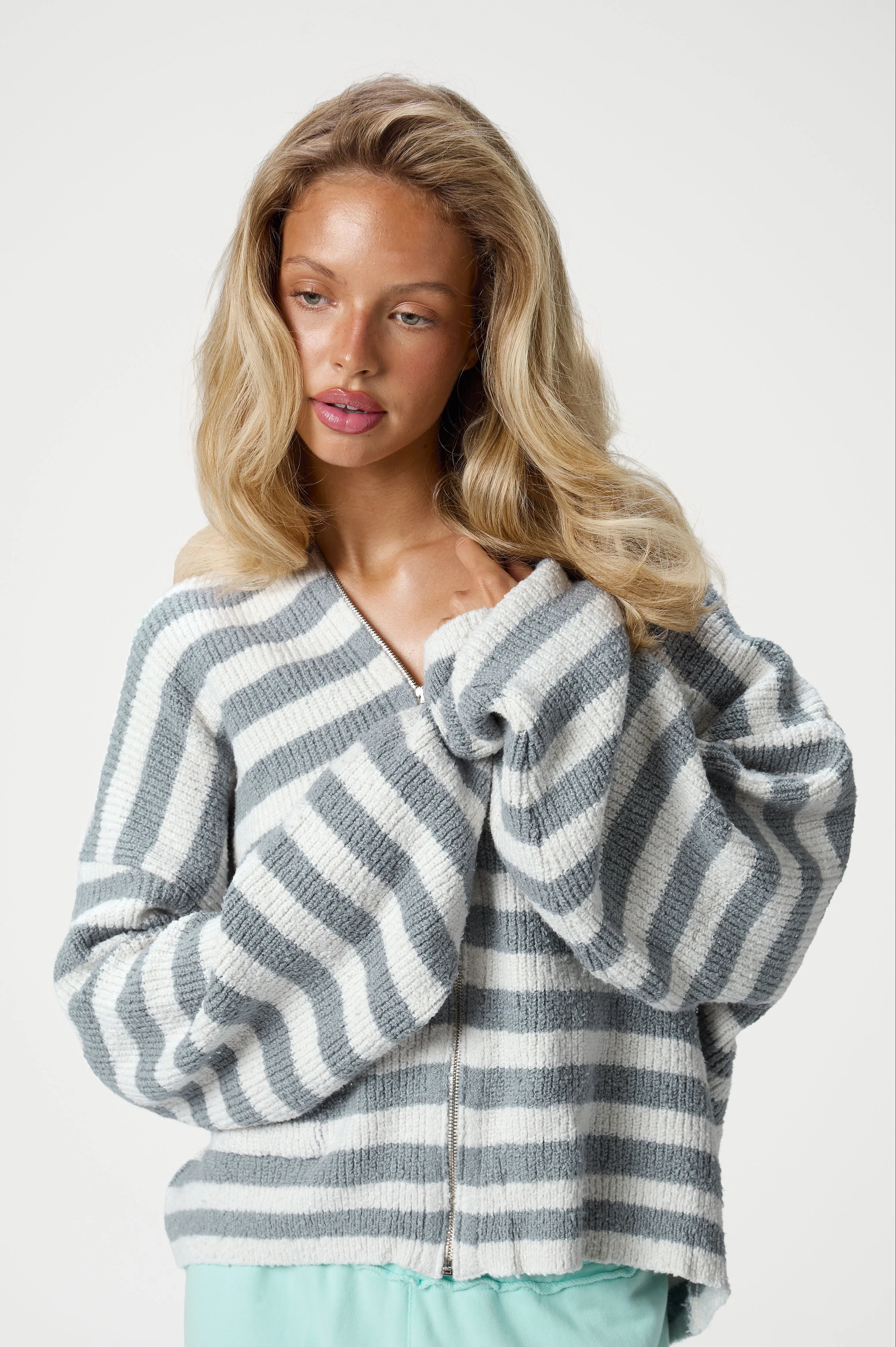 Jasper Knit Hoodie Zip Up in Grey