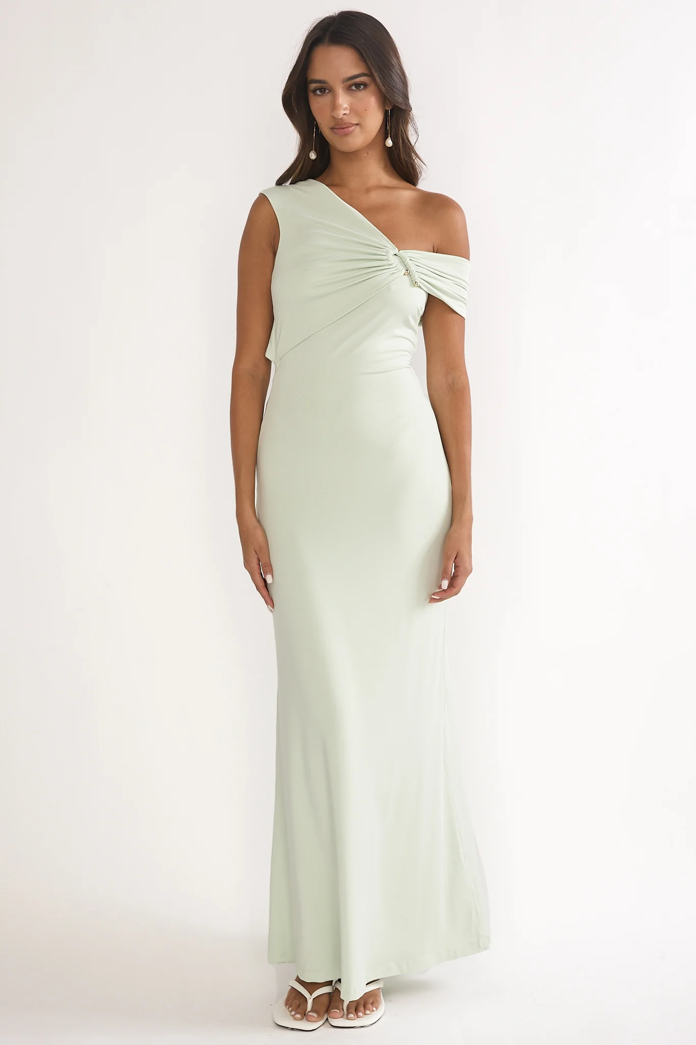 Tilda Asymmetric Neckline Maxi Dress Sage - luluinthesky