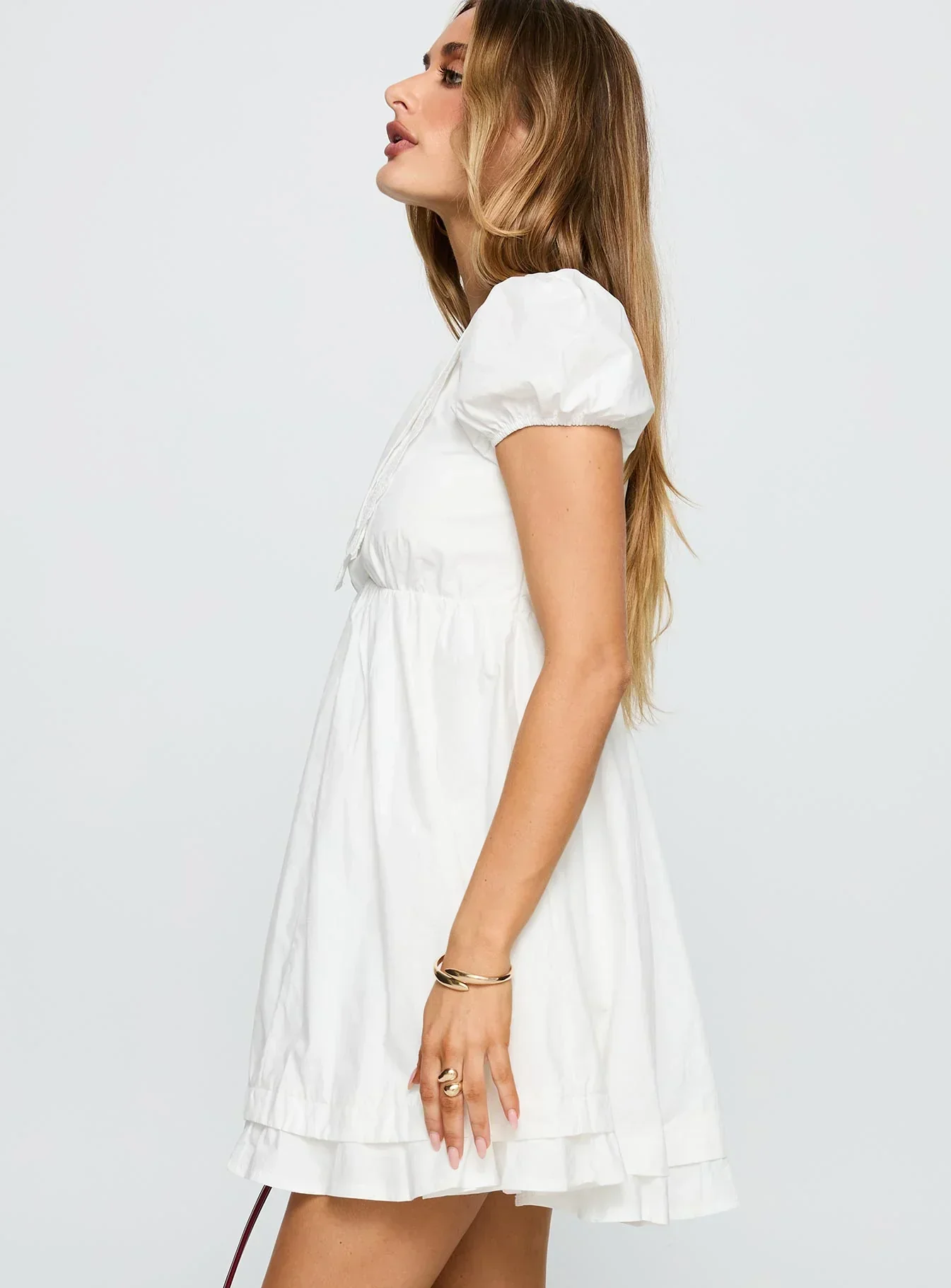 Sailoh Puff Sleeve Baby Doll Mini Dress White - luluinthesky