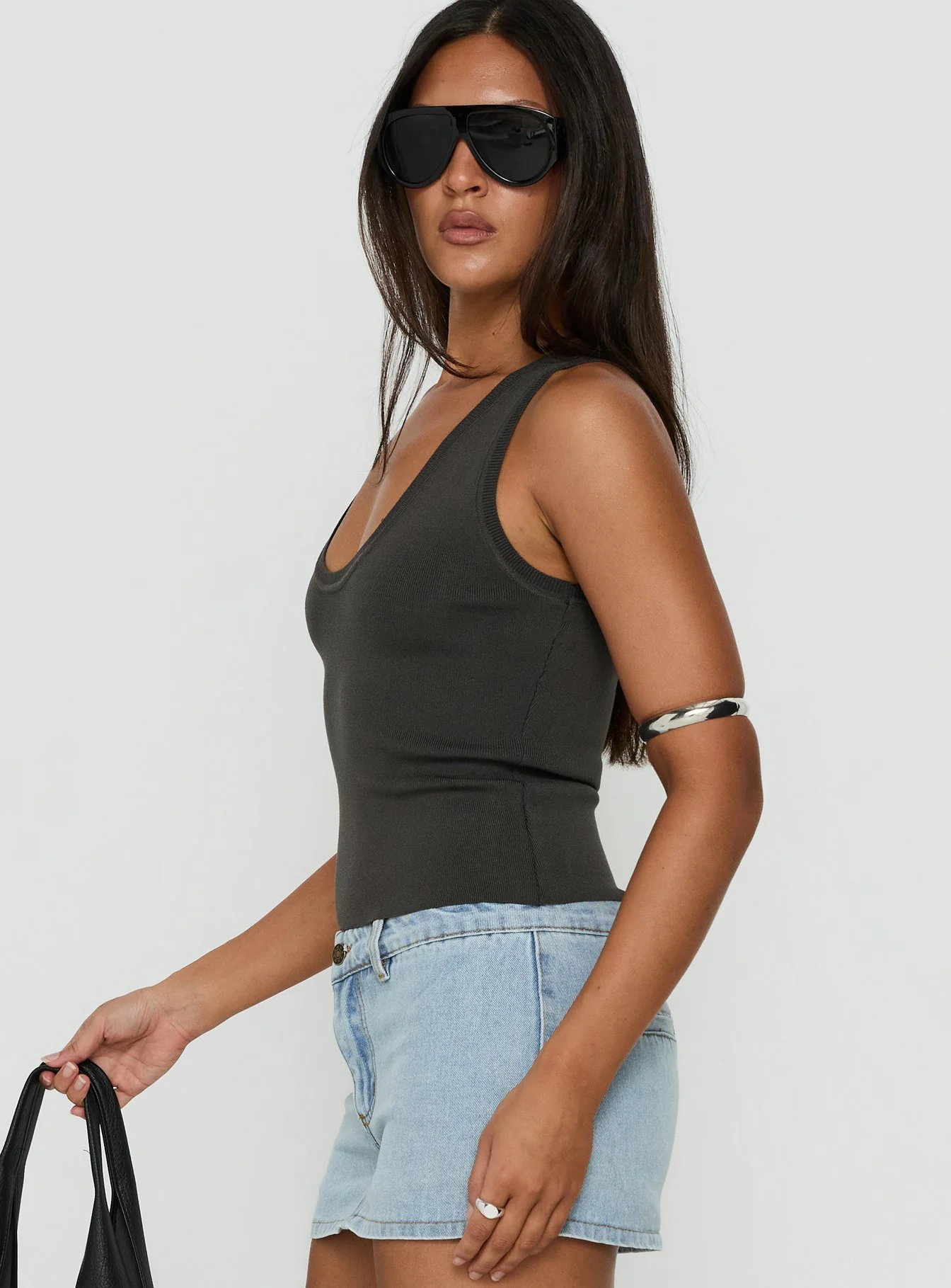 Solanah Knit Tank Top Charcoal