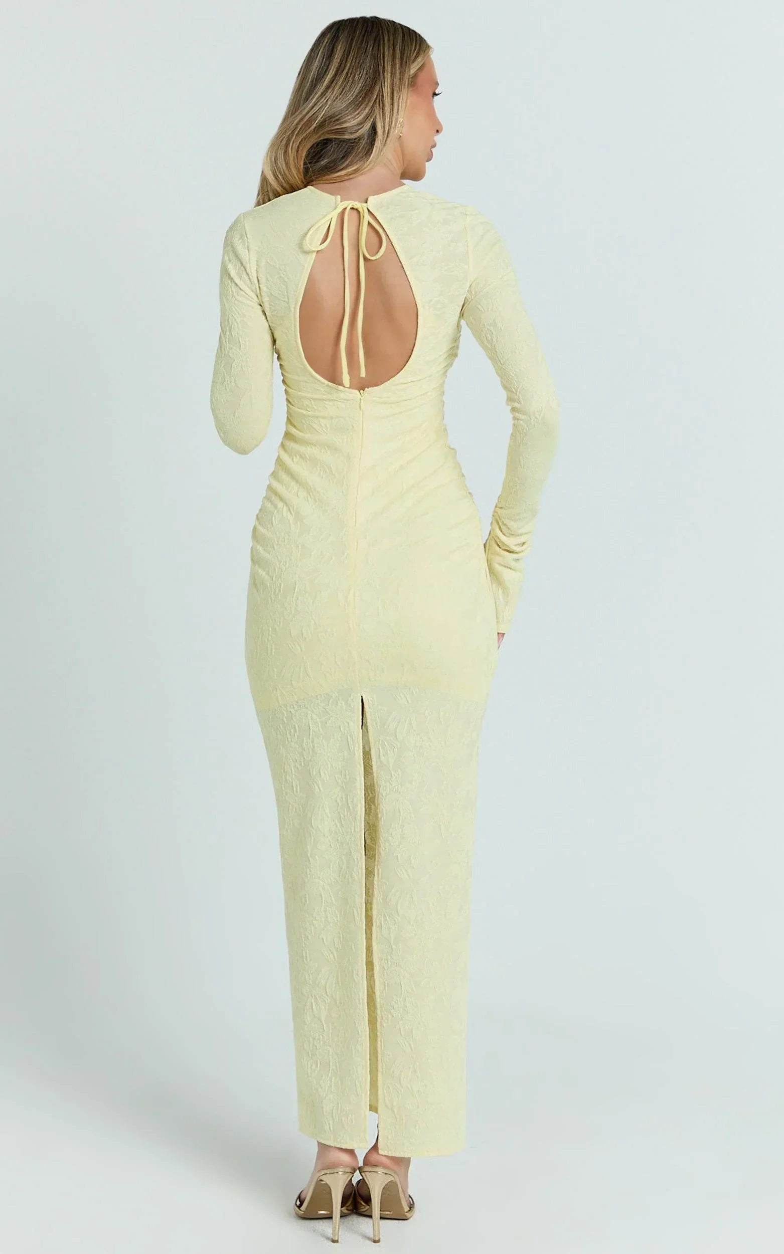 Kayrene Maxi Dress - Long Sleeve Bodycon Dress in Butter Yellow