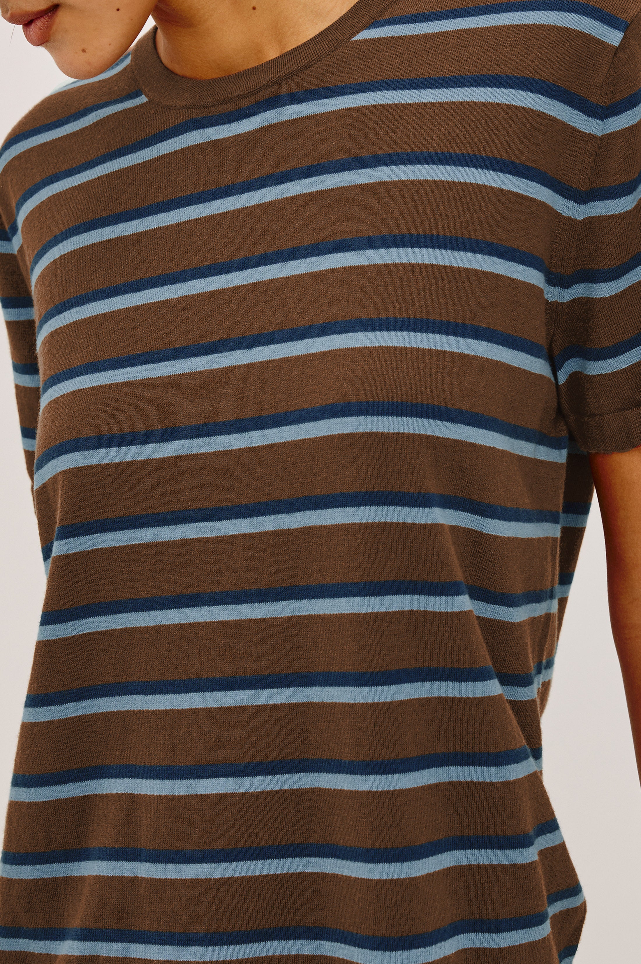 Cotton Cashmere T-Shirt  - Mocha Stripe