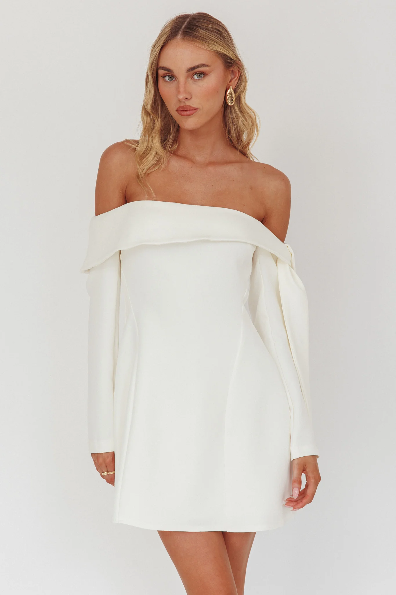 Aurora Sky Off-Shoulder Tie Mini Dress White