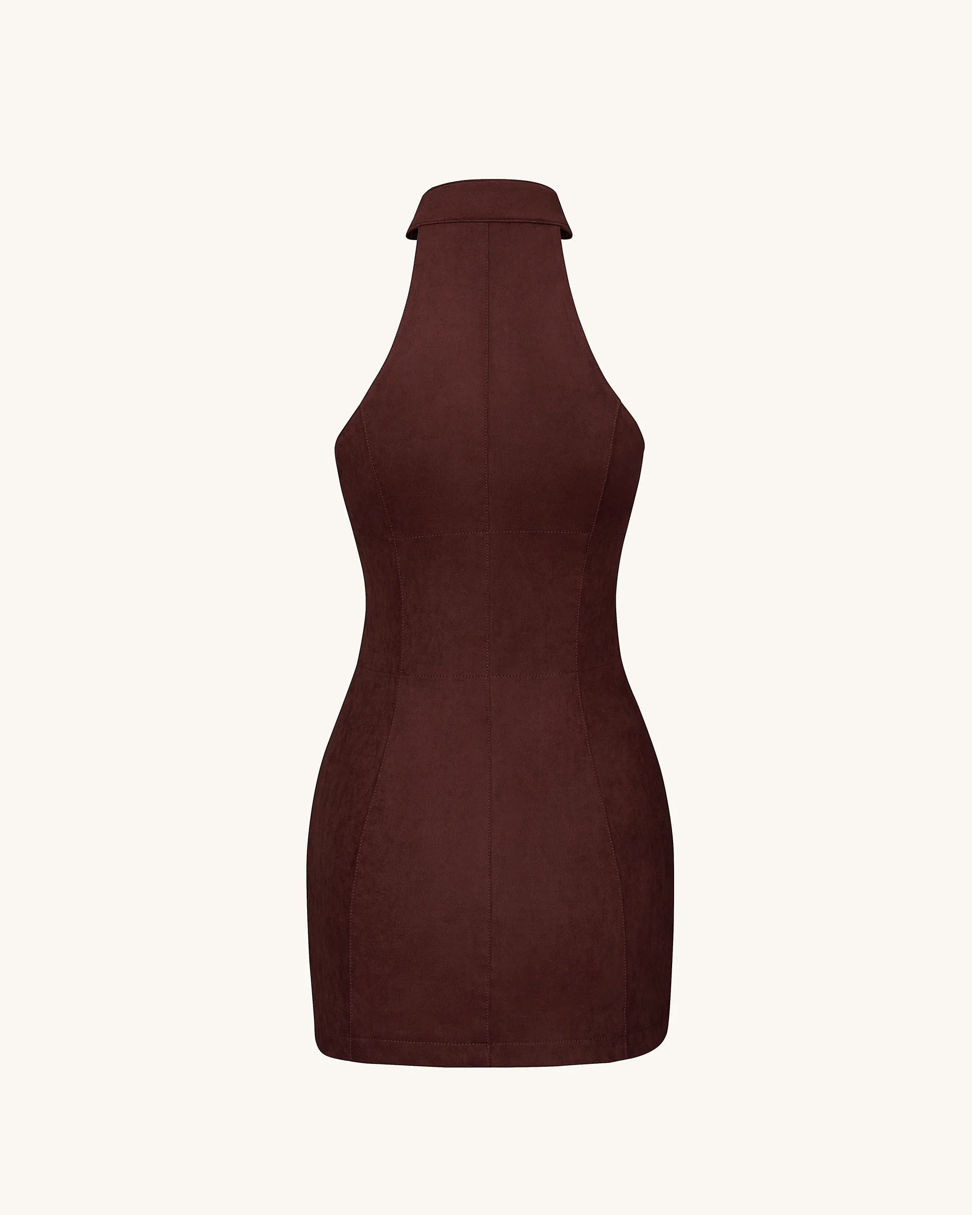 Ruby Halter Neck Zipper Mini Dress - Coffee Red - FASHION NOB