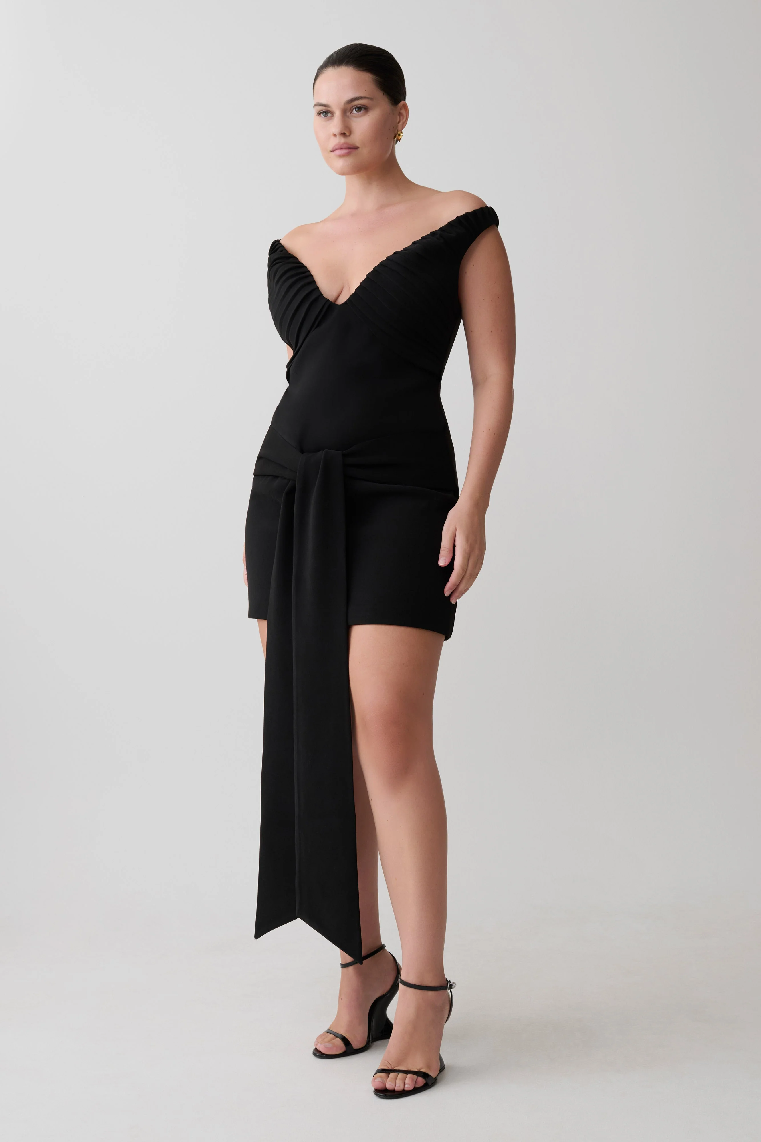 Runa-Off-Shoulder-Mini-Dress-With-Waist-Tie-Black